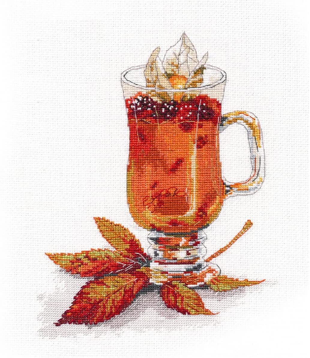MARUSSIA Counted Cross Stitch Kit - Sea Buckthorn Punch Needlework Embroidery Set (17x22cm) for Home Decor, DIY Craft & Gift Ideas
