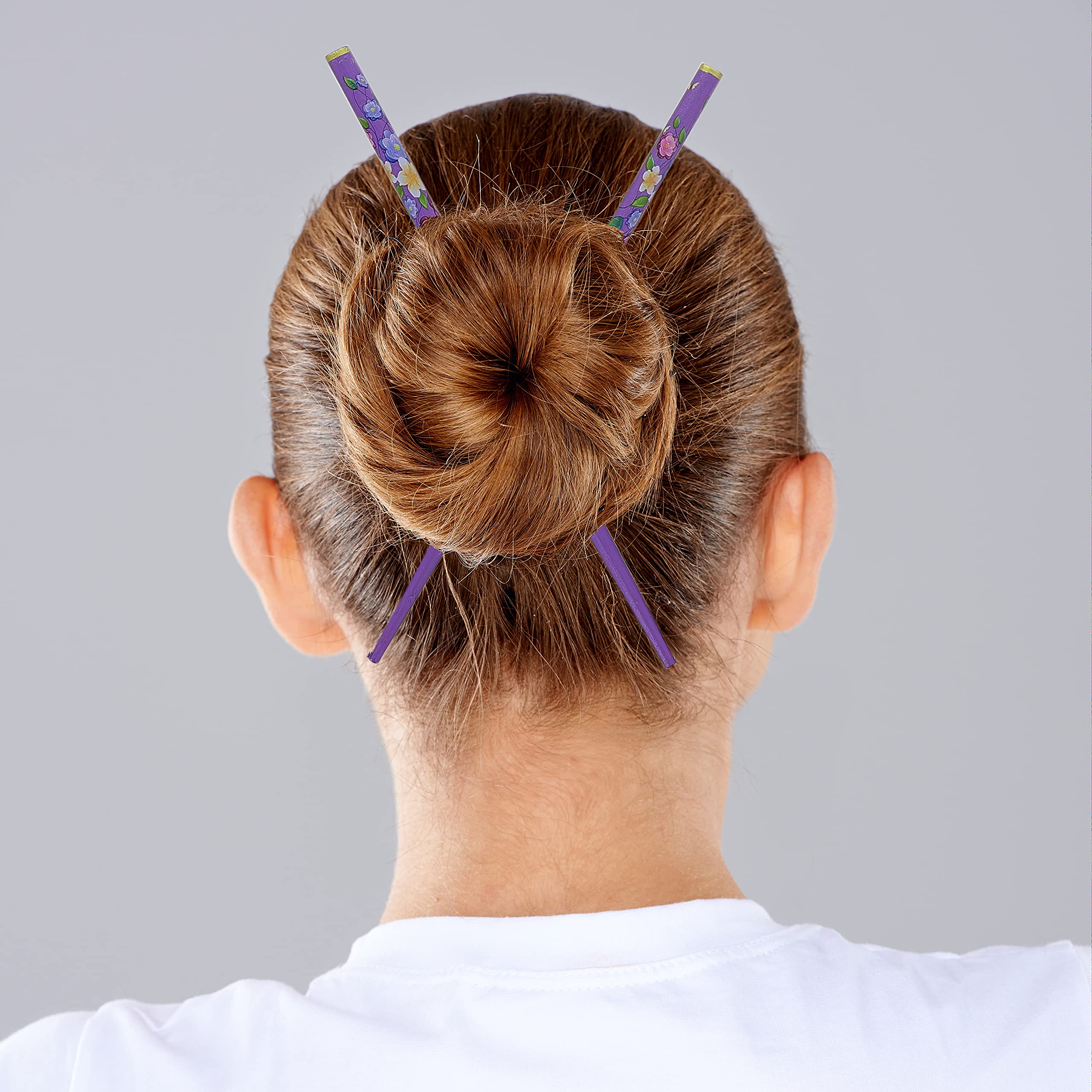 Floral Hair Sticks Chopsticks - Pack of 2 Purple Hair Pins for Bun Updo, Bridal Wedding, Cosplay & Vintage Hairstyles
