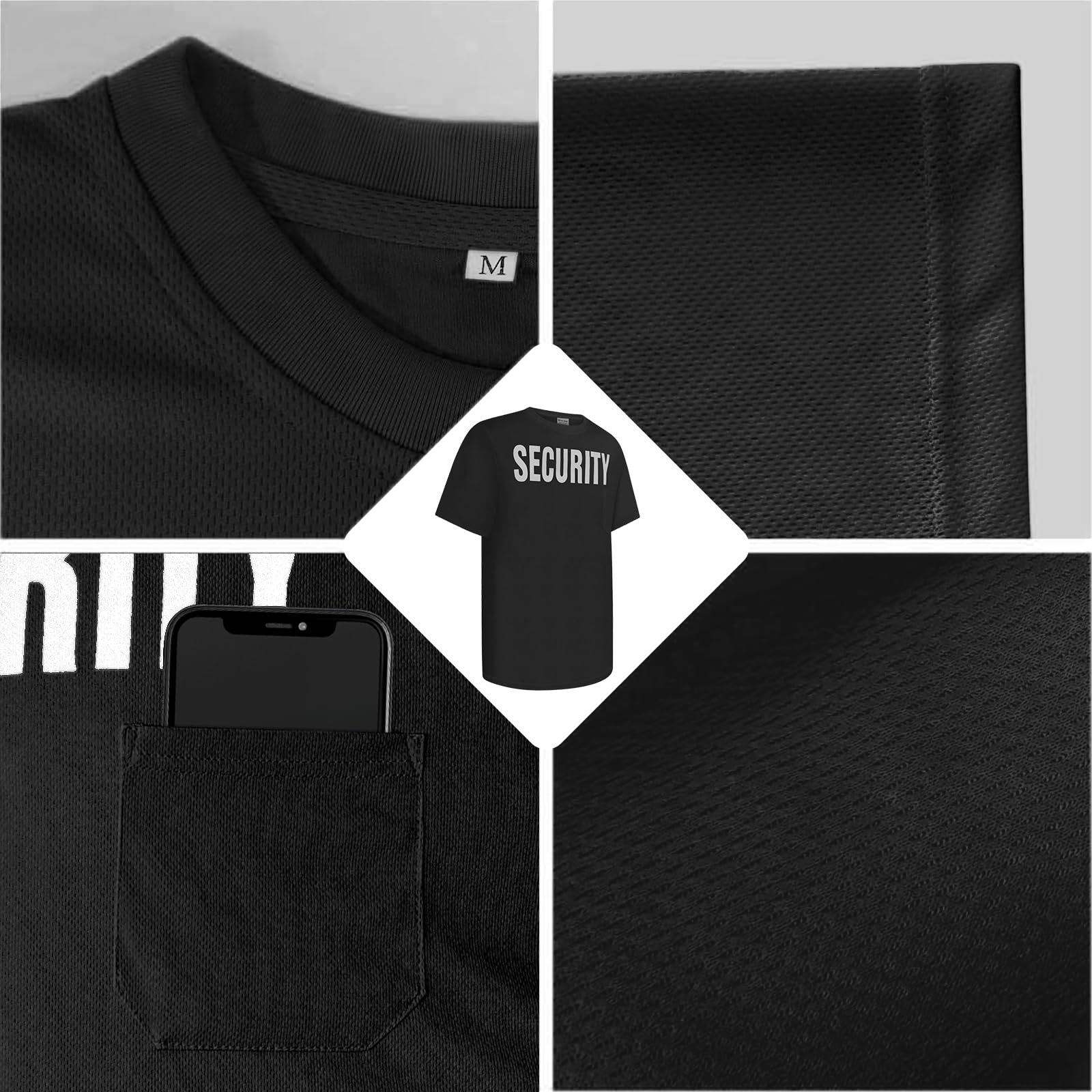 Men's Security Work Shirt - Front & Back Printed Safety T-Shirt for Security Guards, School & Supermarket Staff - High Visibility Workwear - ABDX-Black XXL - Perfect for Patrol Duty, Event Security & Retail Safety