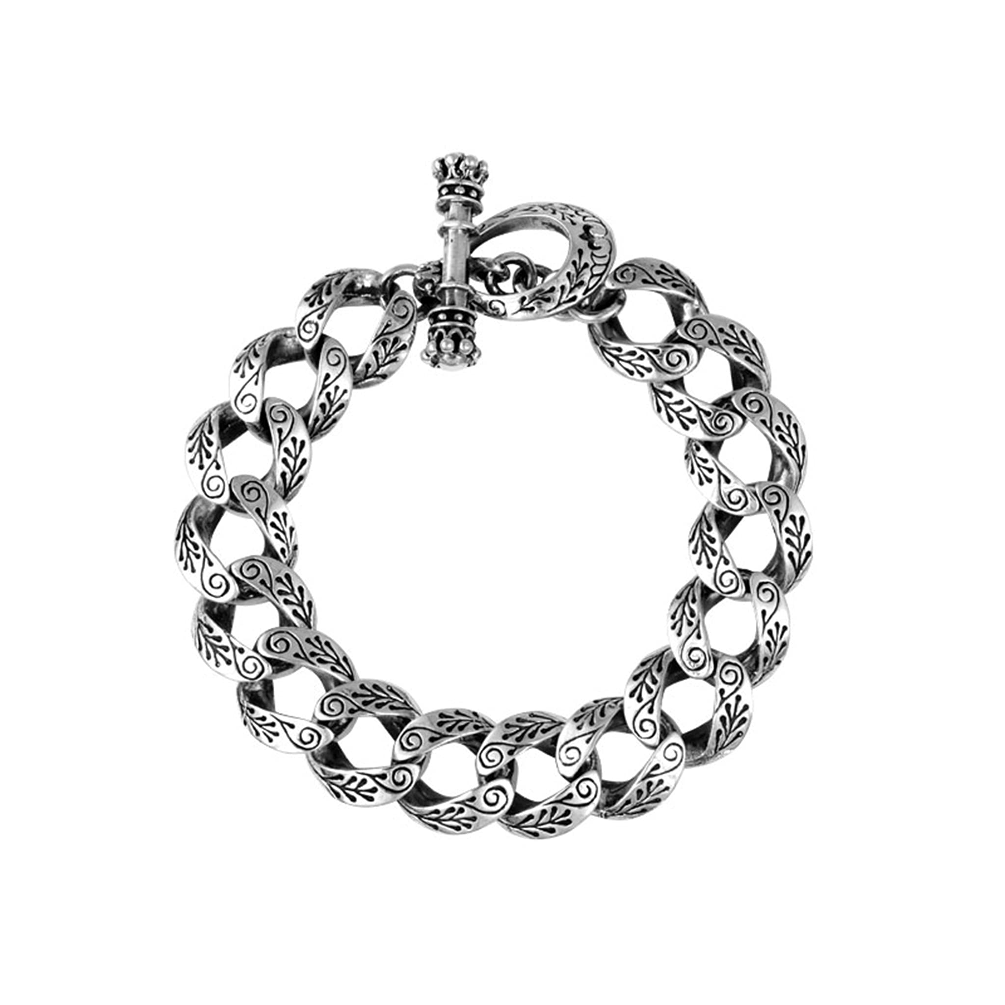 Sterling Silver Day of the Dead Bracelet - Feather & Swirl Design for Gifting