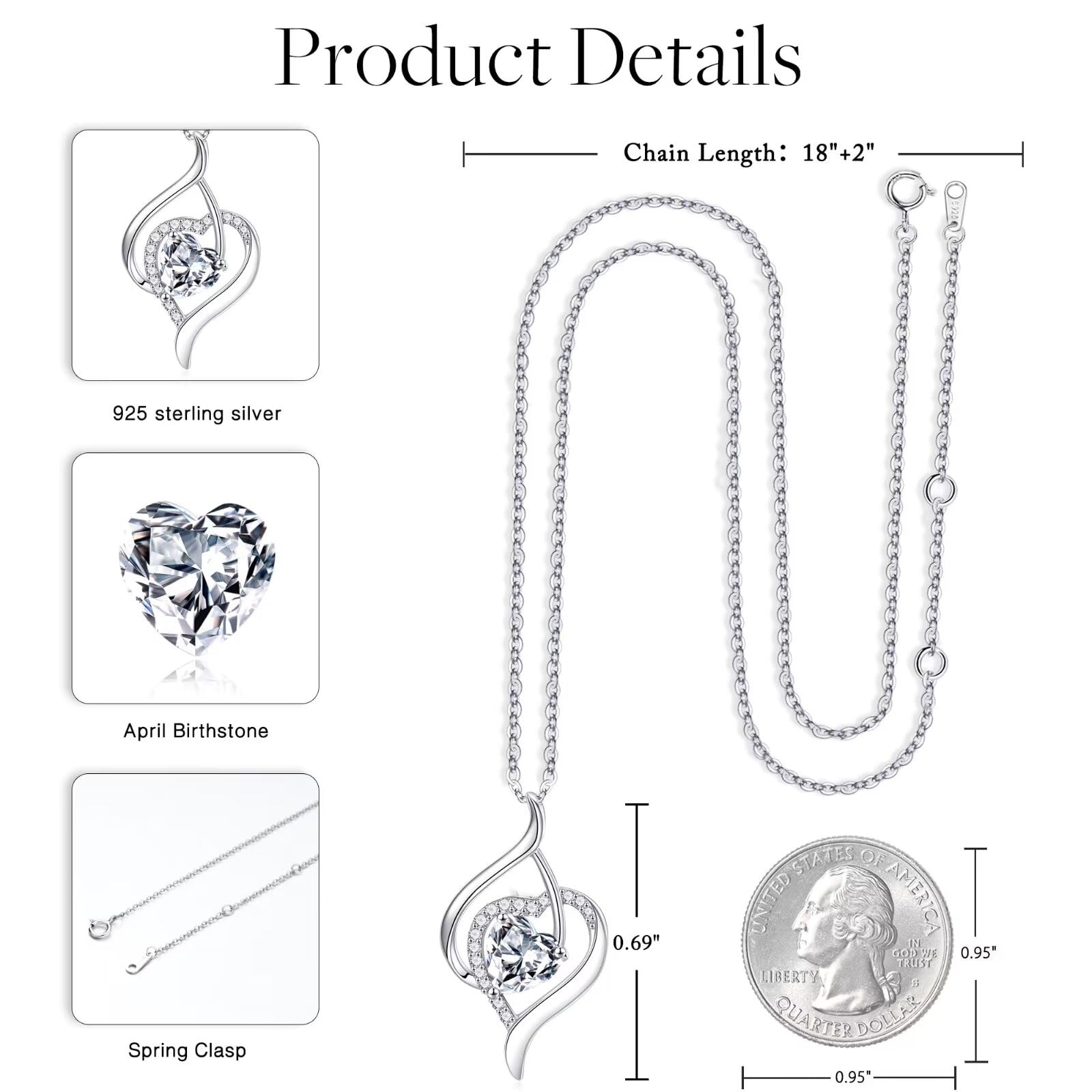 Birthstone Necklace for Women - 925 Sterling Silver Heart Pendant Necklace, Personalized Anniversary & Birthday Gift for Her, Wife, Mom, Sister | Perfect for Valentine's Day, Mother's Day & Special Occasions