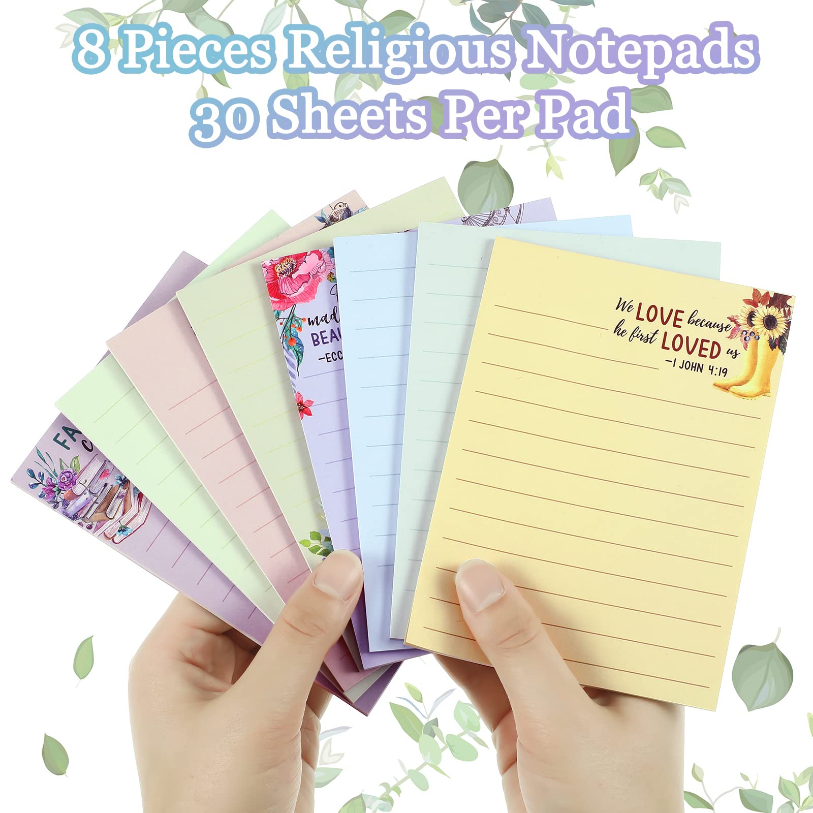 8 Pack Christian Inspirational Sticky Notes with Floral Design & Bible Verse Quotes - 4 x 5.5 Inch Religious Memo Pads for Prayer Journal, Bible Study, Office, School & Daily Planning (Fresh Style)