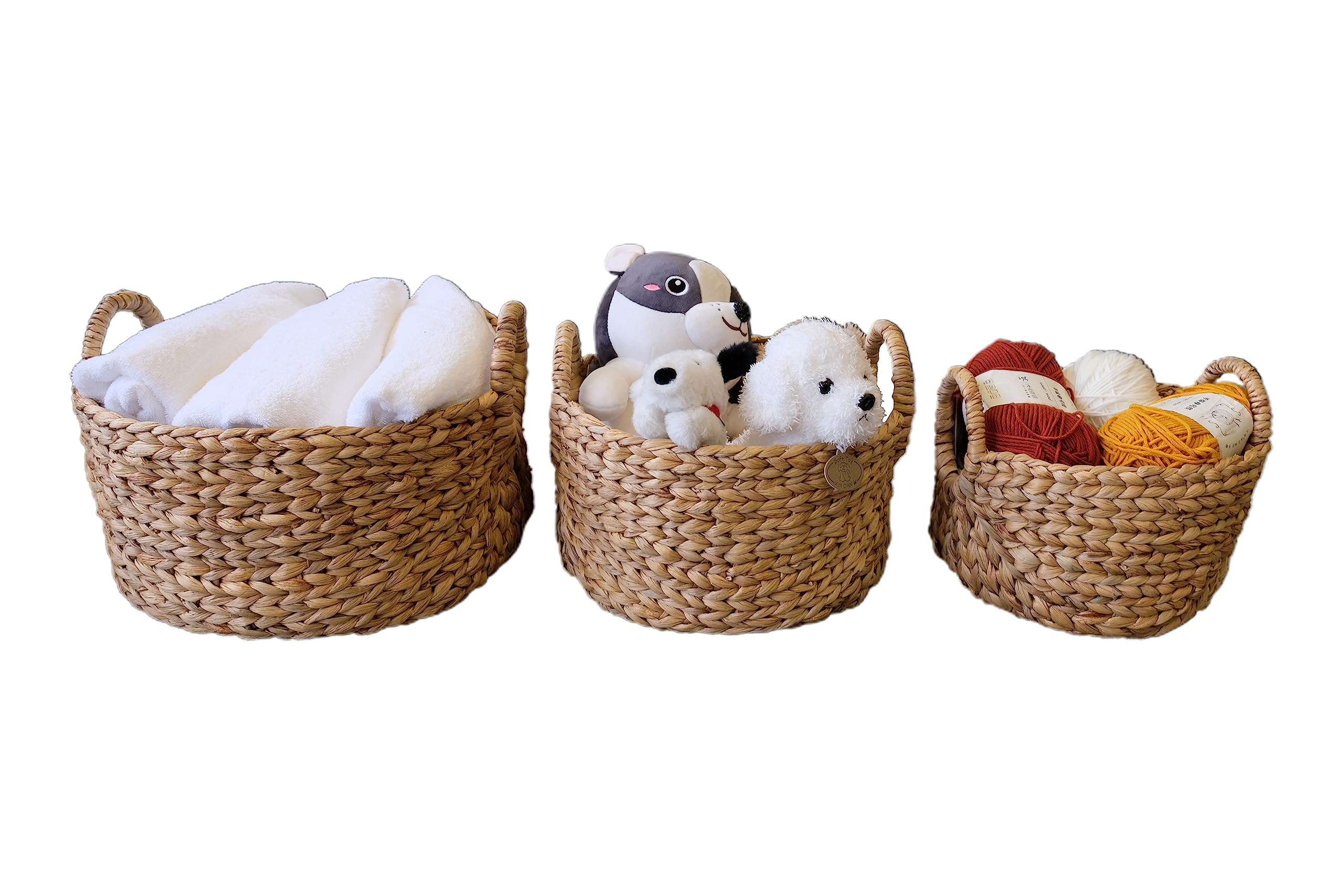 Handwoven Water Hyacinth Storage Baskets with Liners - 3-Pack Brown Wicker Baskets for Home Organization, Planters & Decorative Storage Cubes | Perfect for Living Room, Bedroom & Bathroom Organization