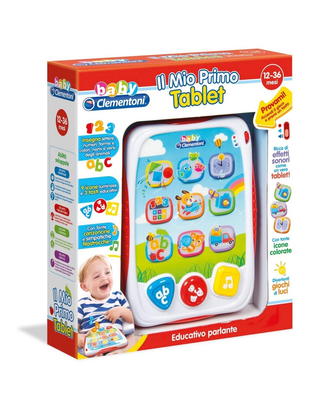 Clementoni Talking Book First Tablet - Interactive Learning Toy for Toddlers, Multi-Colored Educational Tablet with Sounds & Words - Perfect for Early Childhood Development & Home Learning