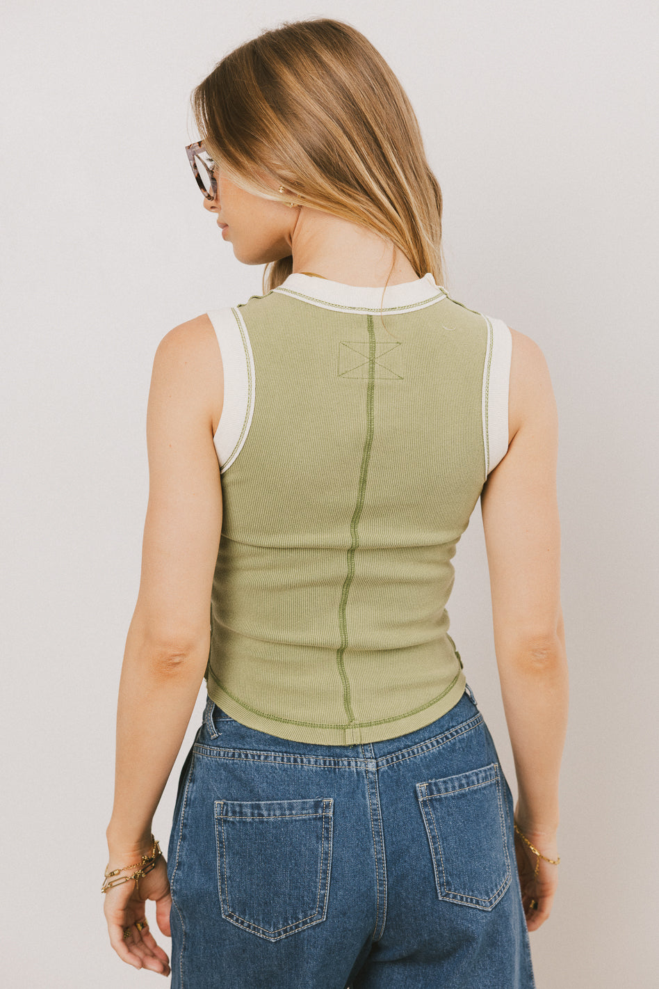 Lilah Reverse Seam Green Tank Top for Women - Soft Breathable Summer Casual Wear for Beach, Yoga & Everyday Outfits