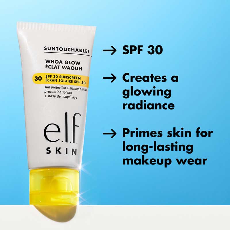 e.l.f. Skin Suntouchable! Whoa Glow SPF 30 Sunscreen - Hydrating, Shimmering Face Lotion with Broad Spectrum Protection - Perfect for Beach Days & Summer Makeup Glow