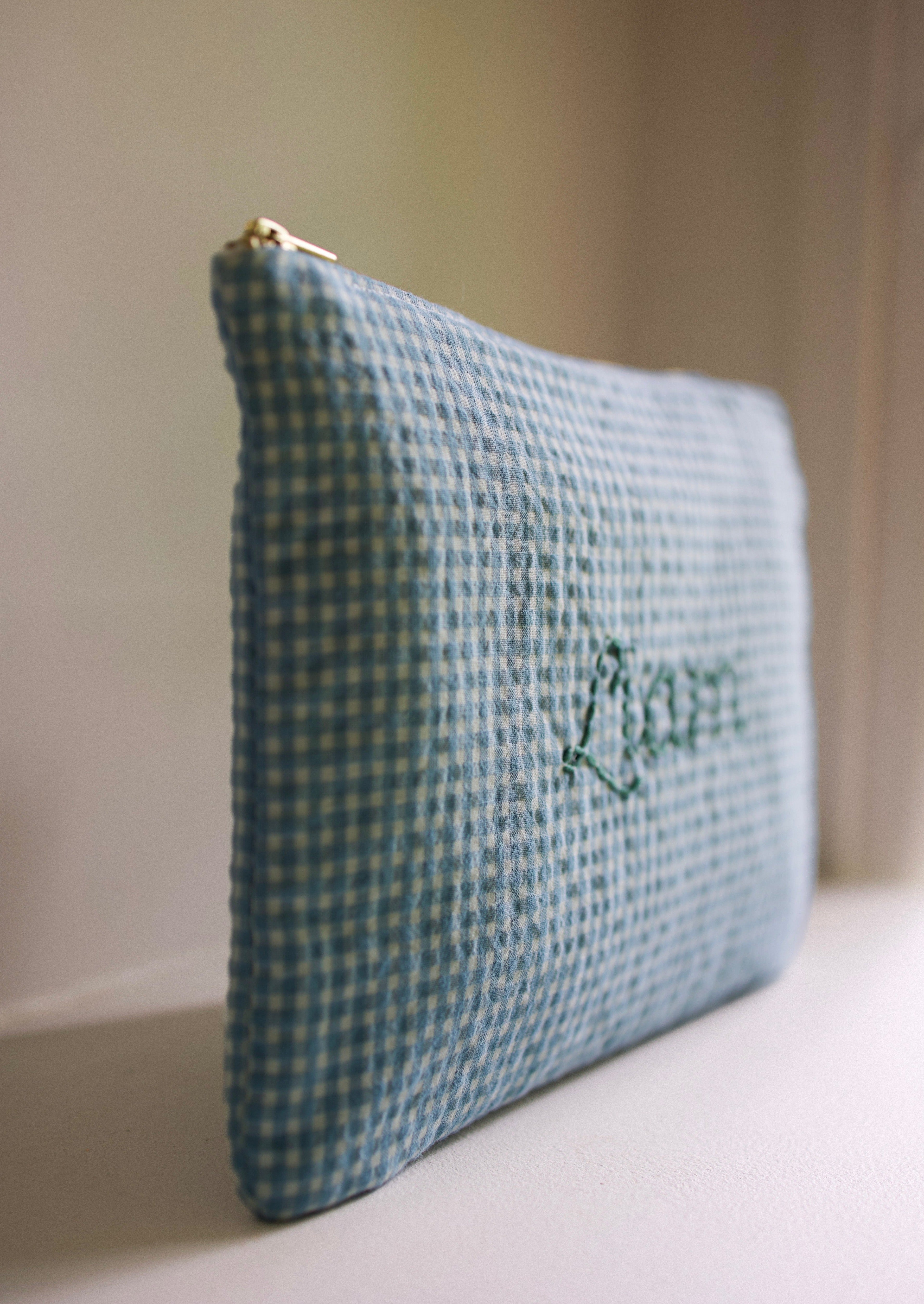 Waterproof Zippered Pouch - Vichy Blue Pattern Travel Organizer for Makeup, Electronics & Toiletries | Perfect for Gym, Office & Travel Accessories