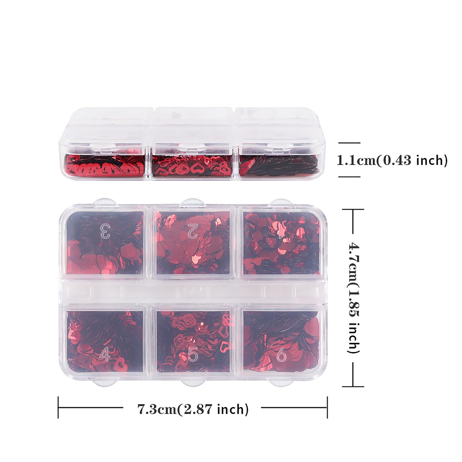 Valentine's Day Nail Art Sequins - 6 Grid Heart Shaped 3D Nail Glitter Flakes, Holographic Laser Nail Design for Women & Girls - Perfect for Valentine's Day Nails, Party Manicures, and Special Occasion Nail Decorations