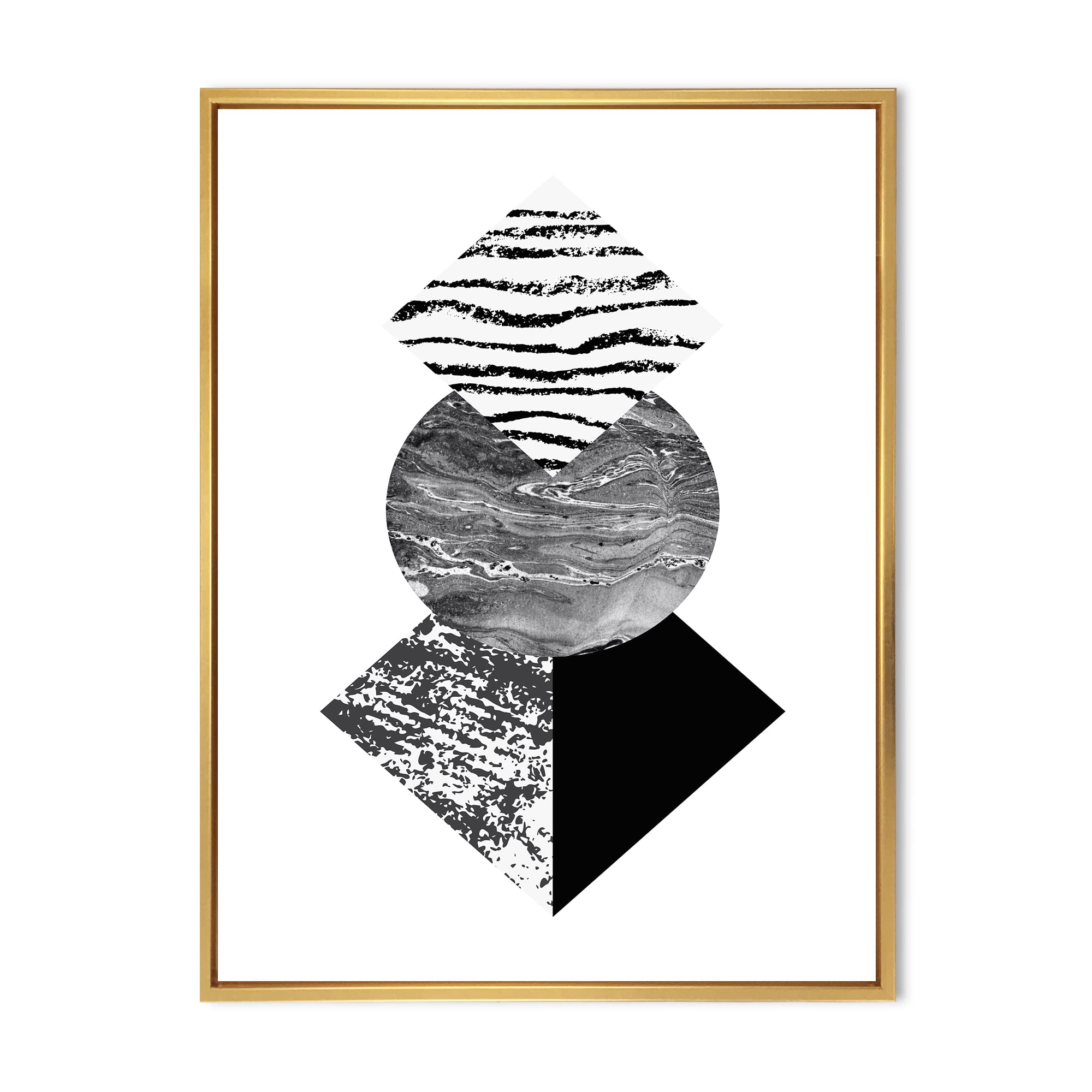 Modern Framed Canvas Wall Art Print - Tropical Palm Leaf with Abstract Geometric Shapes | Perfect for Living Room, Bedroom & Office Decor