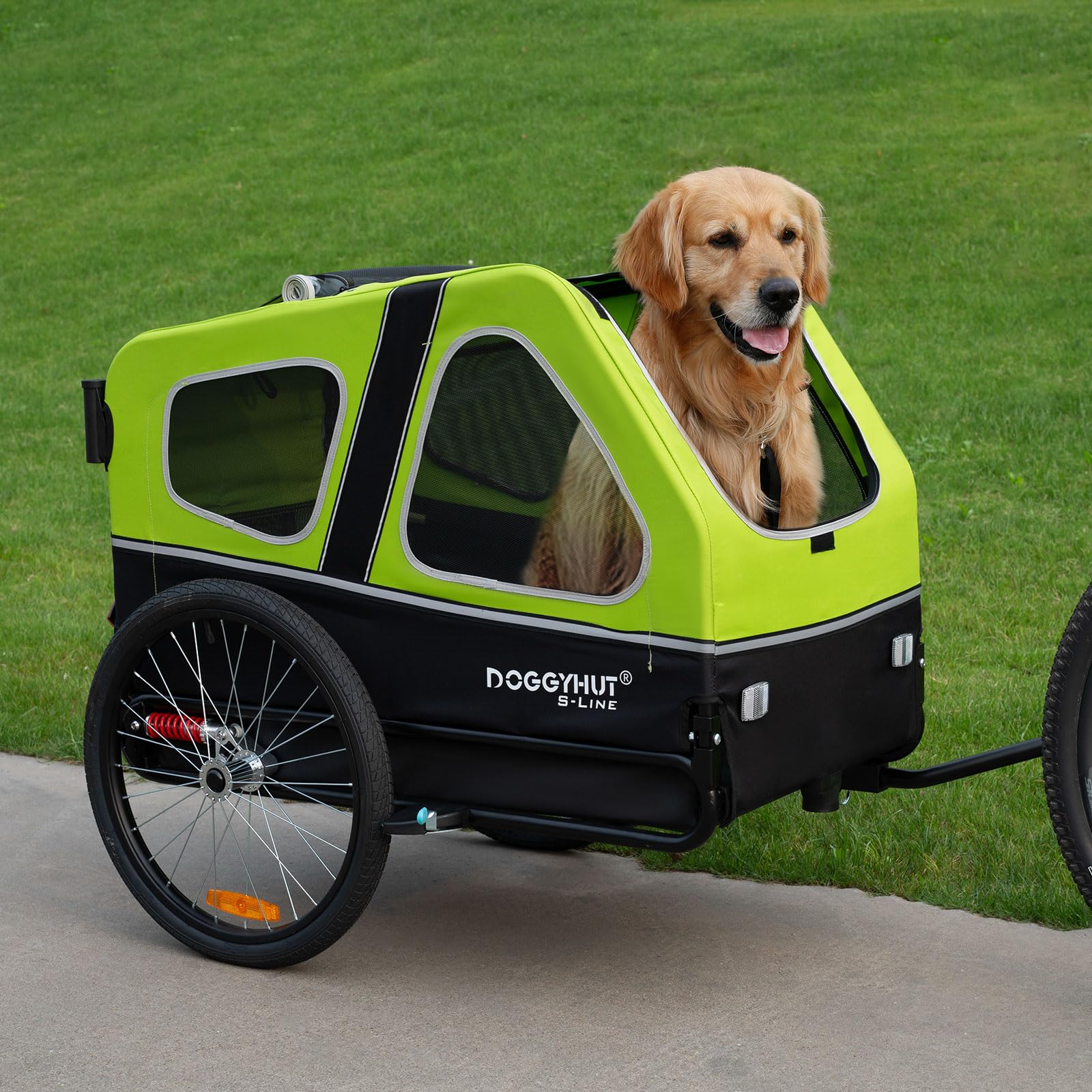 DOGGYHUT® S-Line XL Pet Bike Trailer & Stroller for Large Dogs Up to 100 lbs - Foldable Dog Cart with Suspension Wheels, Low Center Gravity & Parking Brake - Perfect for Cycling, Jogging & Outdoor Adventures with Your Dog