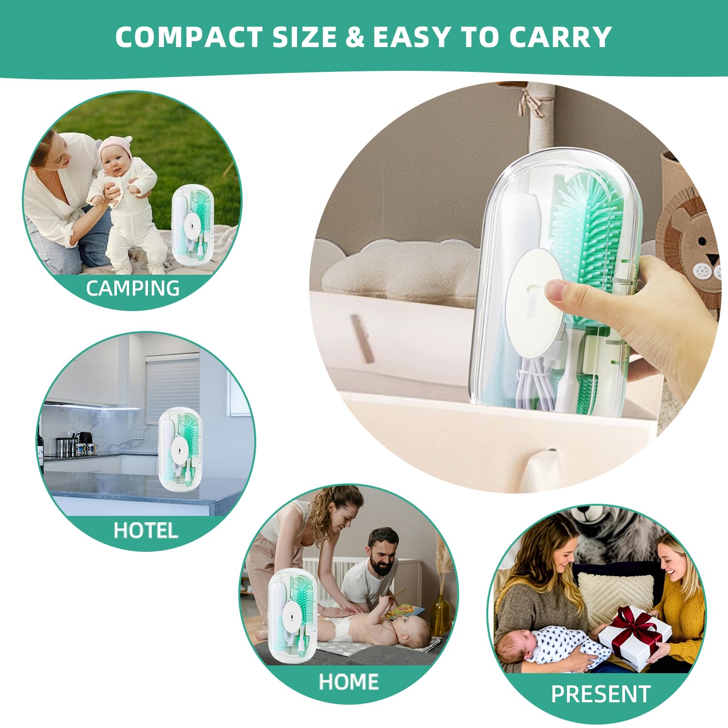 Electric Baby Bottle Brush Set - Silicone Bottle, Pacifier & Straw Cleaner with Mixing Head, 360° Rotation & 2 Speed Modes - Includes Drying Rack (Green) - Perfect for Cleaning Baby Bottles, Sippy Cups & Breast Pump Parts