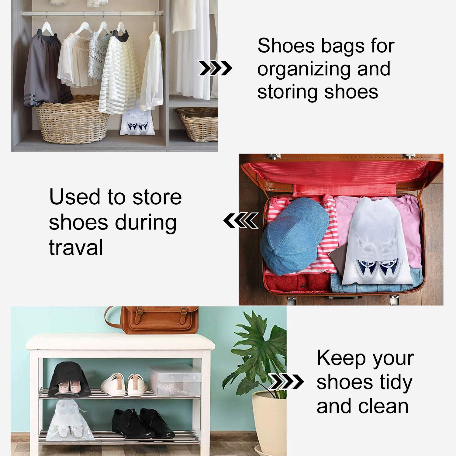 6 Pcs Travel Shoe Bags - Breathable Drawstring Shoe Storage Pouches for Packing & Organization (White) - Perfect for Gym, Vacation & Sports Equipment Storage