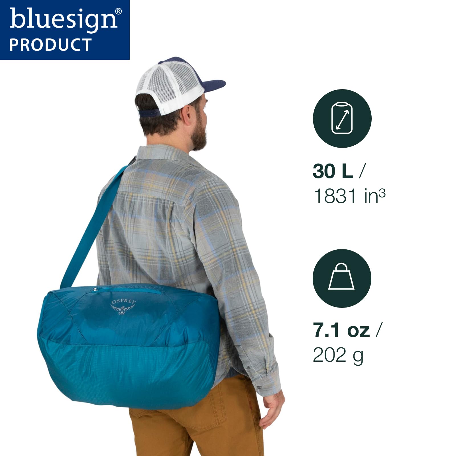 Osprey Ultralight Collapsible Stuff Duffel Bag - Waterproof Travel Duffel for Hiking, Camping & Air Travel - Compact Foldable Gear Storage for Outdoor Adventures