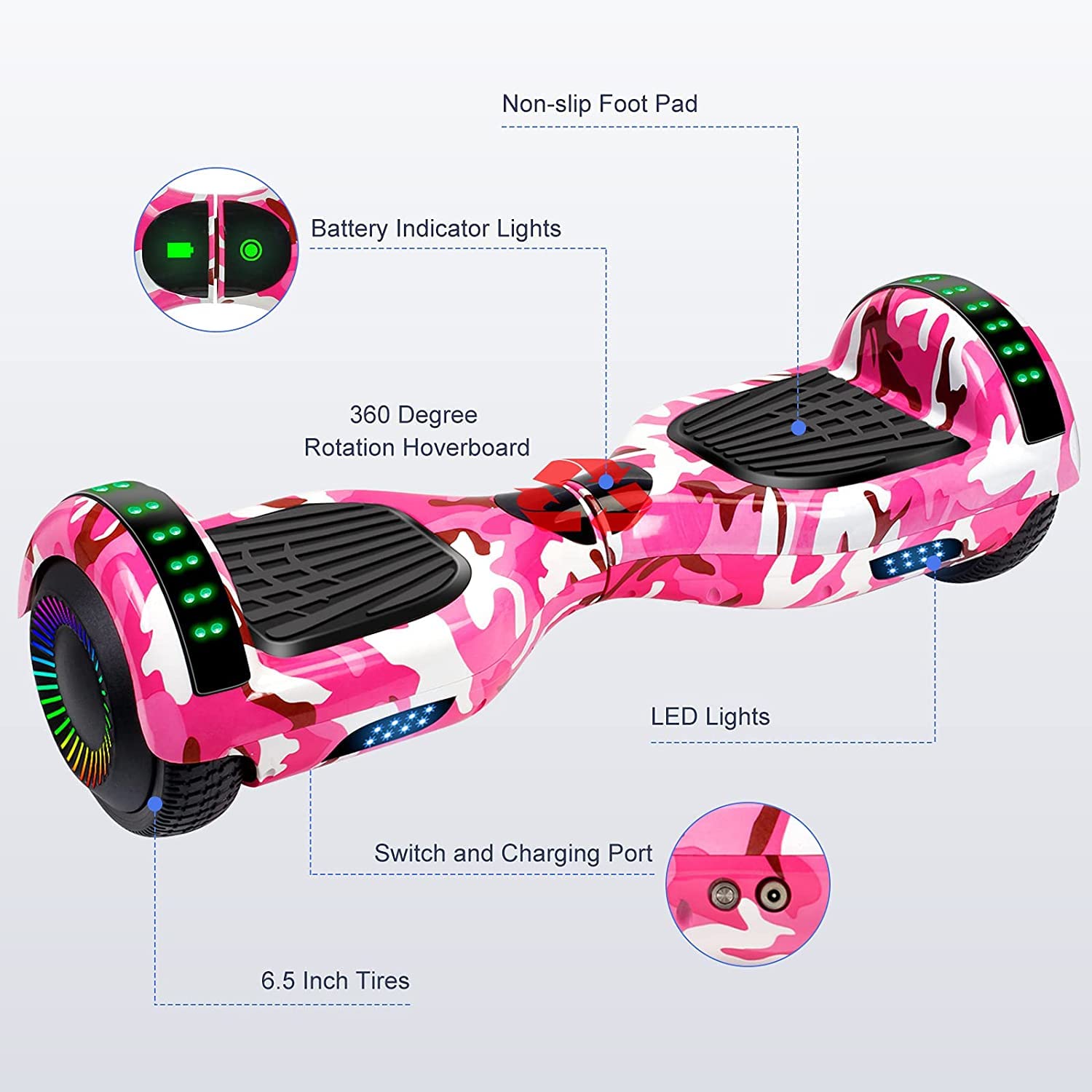 Self Balancing Hoverboard Scooter with Seat Attachment - 6.5