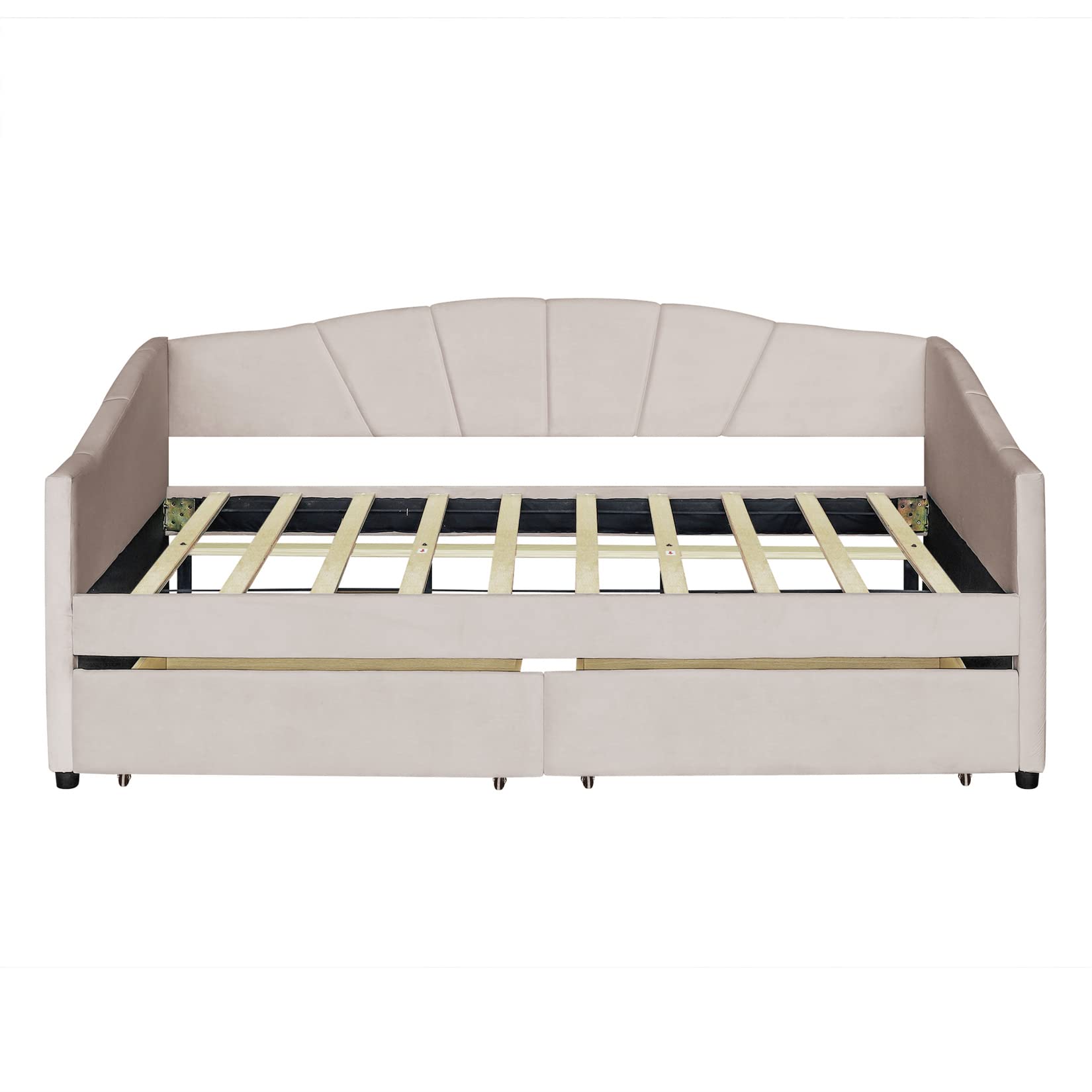 Bellemave Twin Daybed with Storage Drawers - Upholstered Velvet Sofa Bed Frame, Beige Convertible Sleeper for Small Spaces | Perfect for Bedroom, Living Room, Guest Room & Studio Apartments