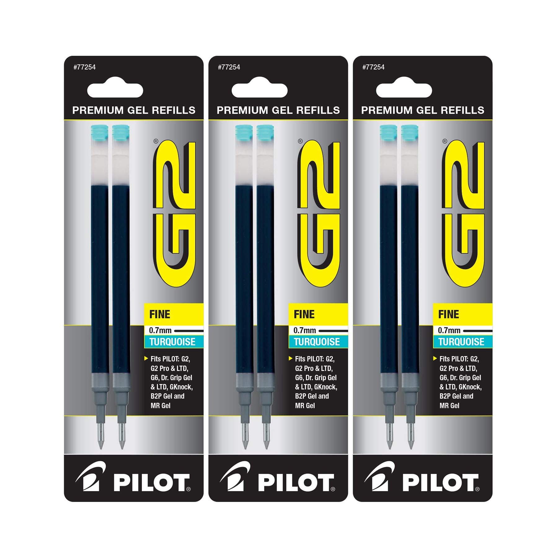 Pilot G2 Gel Ink Pen Refills - 0.7mm Fine Point Turquoise Ink (6 Pack) for Office, School, Note Taking & Journaling
