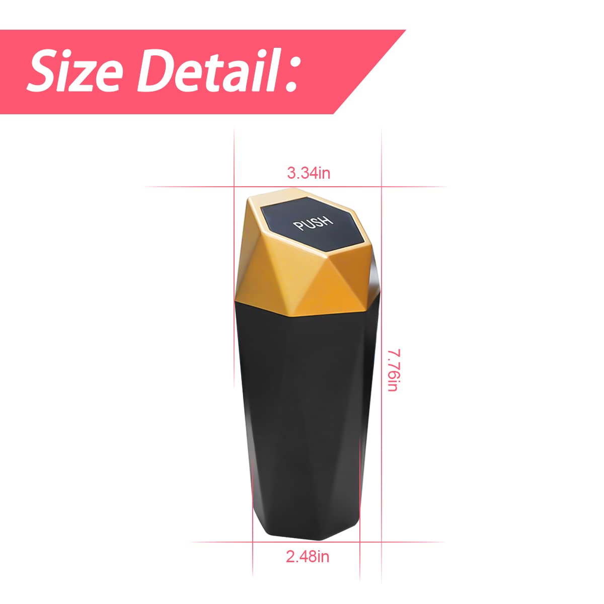 Leakproof Car Trash Can with Lid - Mini Portable Auto Garbage Bin for Vehicles, Waterproof Diamond Design Dustbin - Ideal for Car, Home, Office, Kitchen & Bedroom - Gold (1 Pack) | Perfect for Road Trips, Commuting & Keeping Your Space Clean