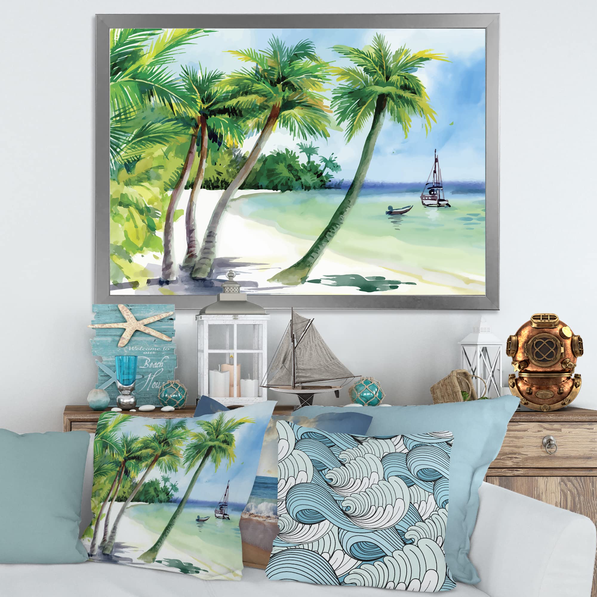 DesignQ Summer Beach Palm Trees Coastal Framed Wall Art - Perfect for Living Room, Bedroom & Beach House Decor