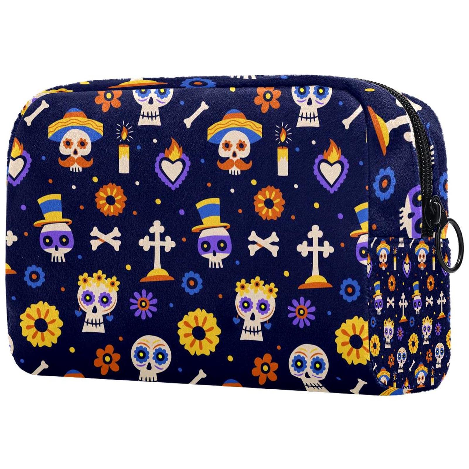 Large Capacity Waterproof Cosmetic Bag with Zip Closure - Day of the Dead Skull Design Travel Makeup Pouch for Women | Perfect for Toiletries, Makeup Storage & Travel Essentials