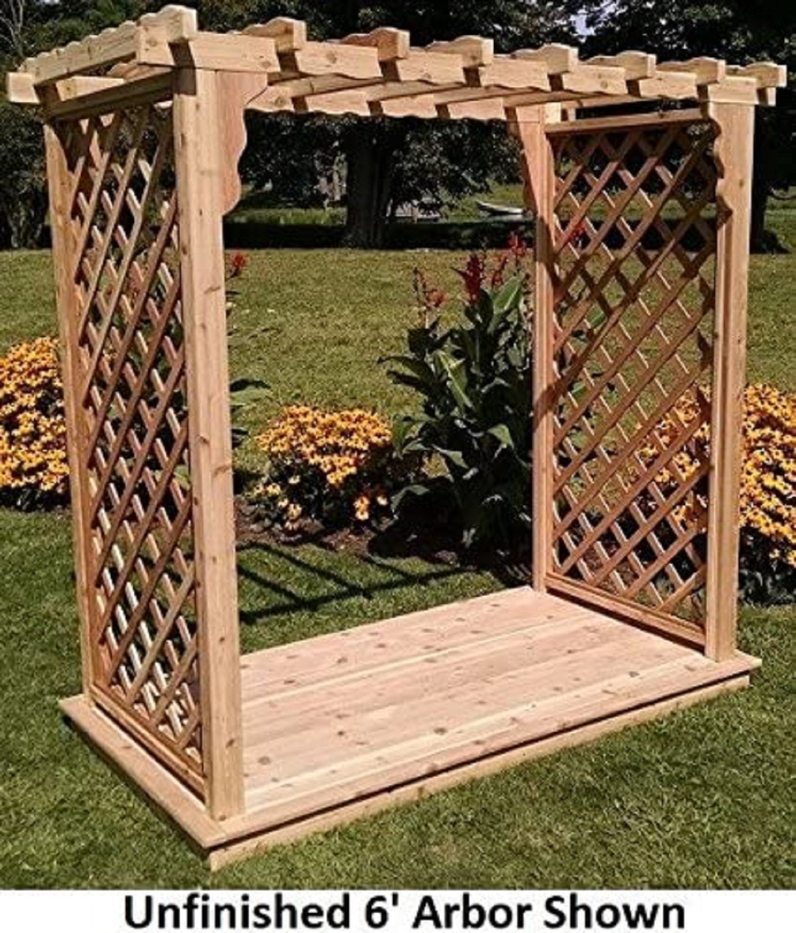 Amish Handcrafted Cedar Wood Covington Arbor & Deck - Durable Outdoor Garden Structure for Patio, Backyard & Landscaping
