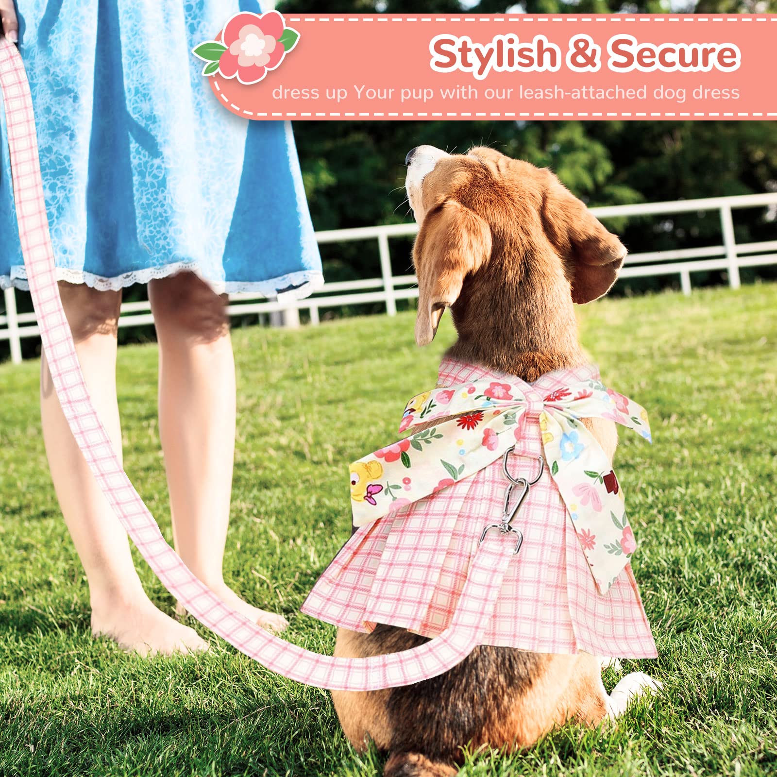 Stylish Plaid Dog Dress Harness & Leash Set for Small & Medium Dogs - Pink Summer Pet Outfit with Bow for Puppy Princess, Holiday Party Costume - Perfect for Chihuahua, Yorkie & Cats (XXL, Pink) - Great for Birthday Parties, Photo Shoots & Special Occasions