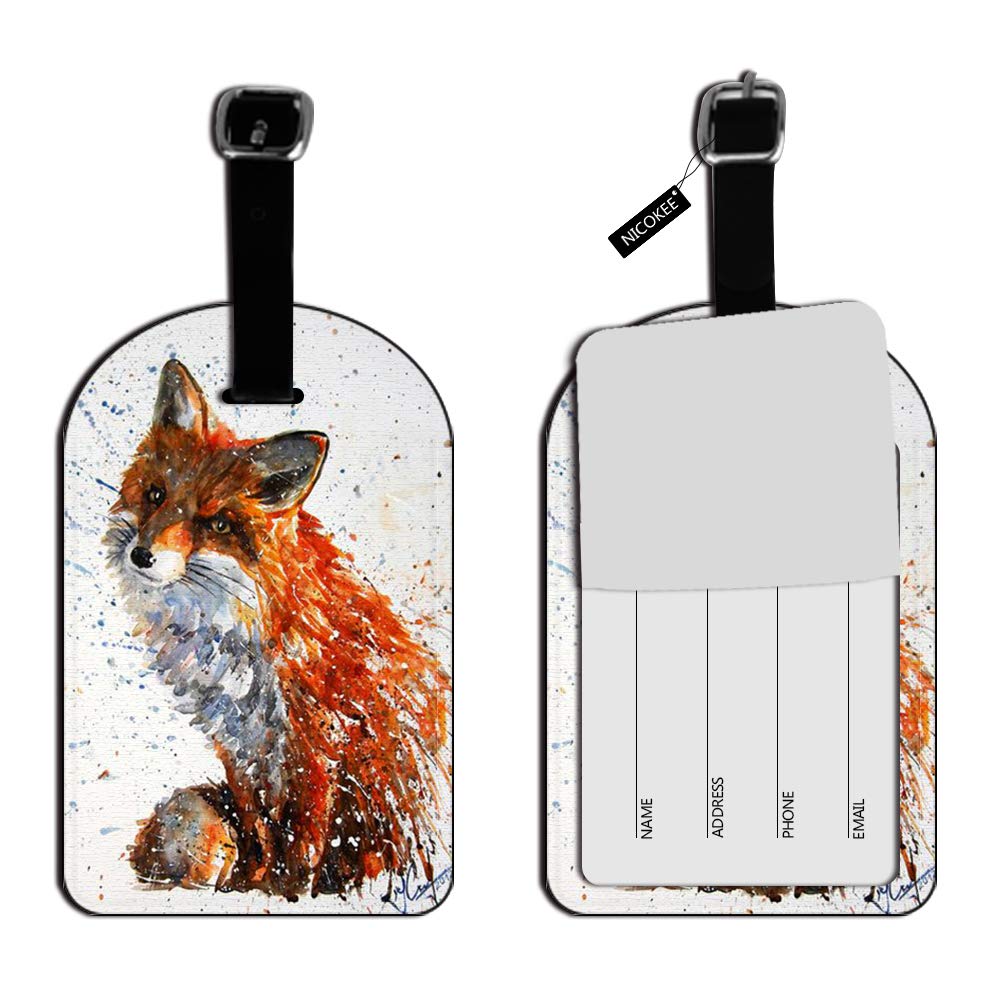 Watercolor Fox Leather Luggage Tag - Personalized Travel ID Label for Suitcases & Bags - Durable Baggage Name Tag (1 Pack) - Perfect for Airports, Cruises & Business Trips