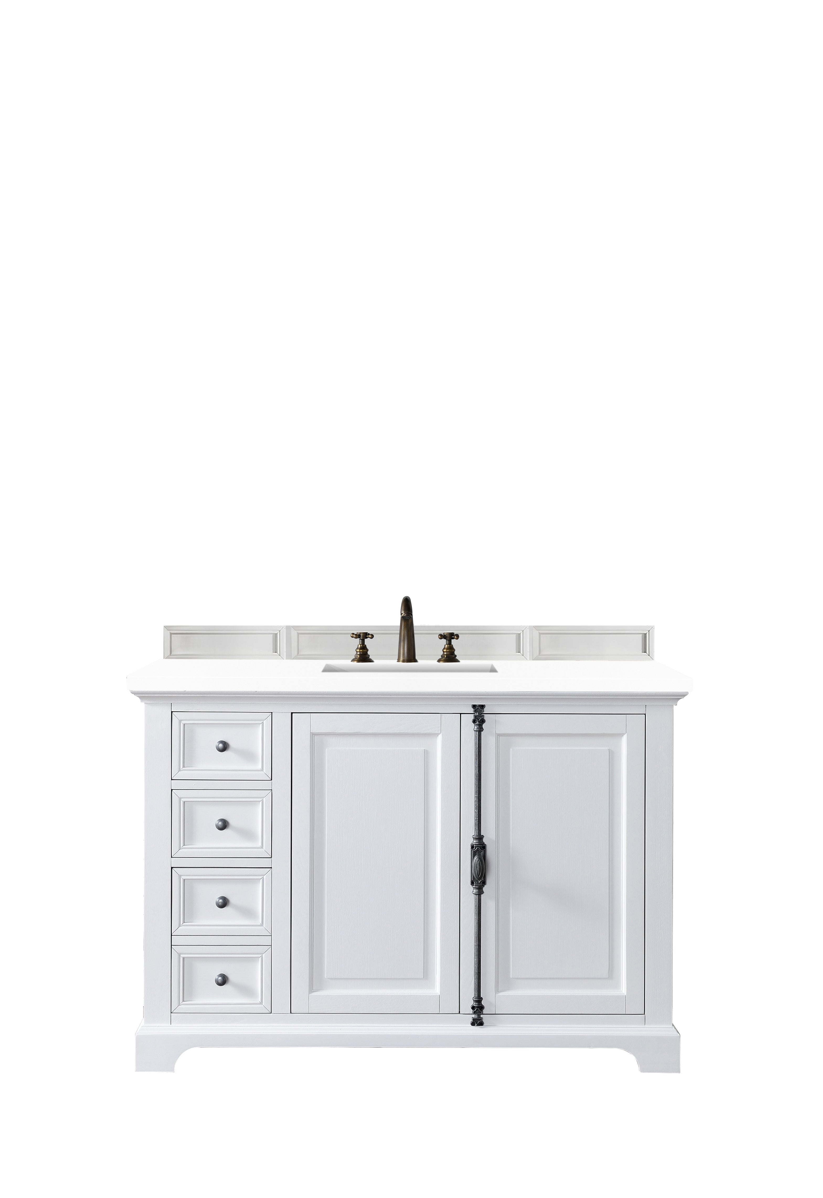 Providence 48 Inch Single Vanity Cabinet with 3CM Classic White Quartz Top - Bright White Bathroom Sink Storage for Modern & Farmhouse Style Homes
