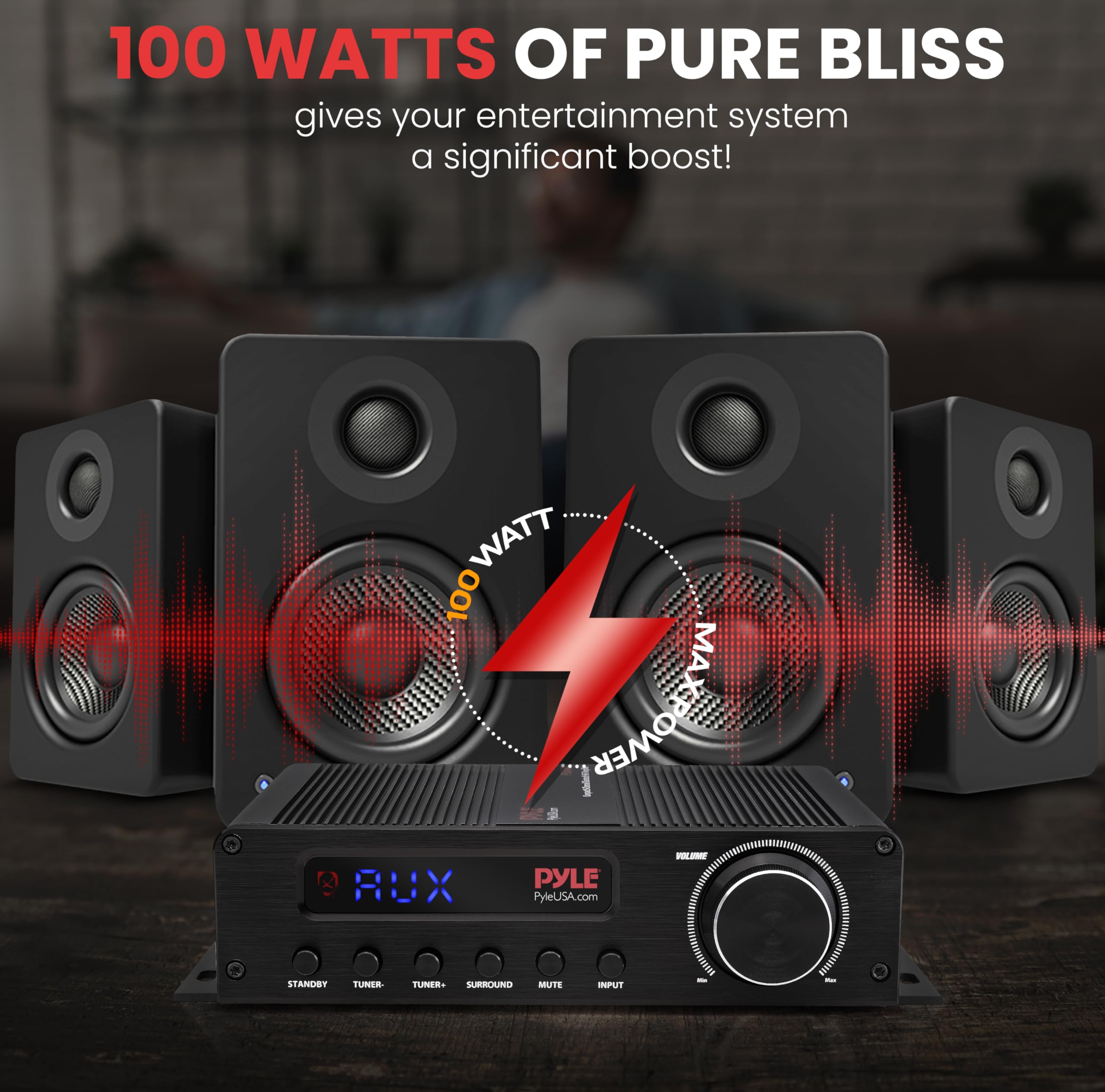 Pyle 100W 5 Channel Bluetooth Audio Amplifier - Wireless Home Theater Stereo Receiver with HDMI, AUX, FM Antenna & Subwoofer Input - Perfect for Surround Sound Systems, Gaming Setups & Home Entertainment - PFA540BT.6