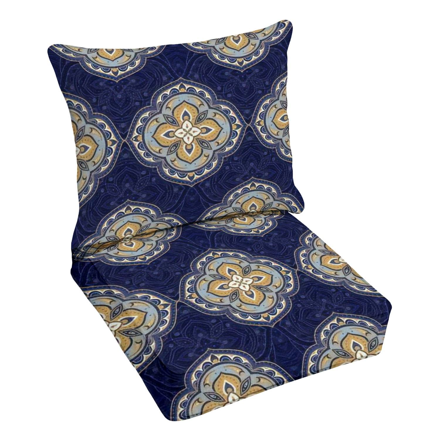 Premium Outdoor Deep Seating Cushion Set - Indian Floral Mandala Medallion Paisley Design - Waterproof Patio Furniture Replacement Cushions for Lounge Chairs - Perfect for Backyard, Poolside & Conversation Areas