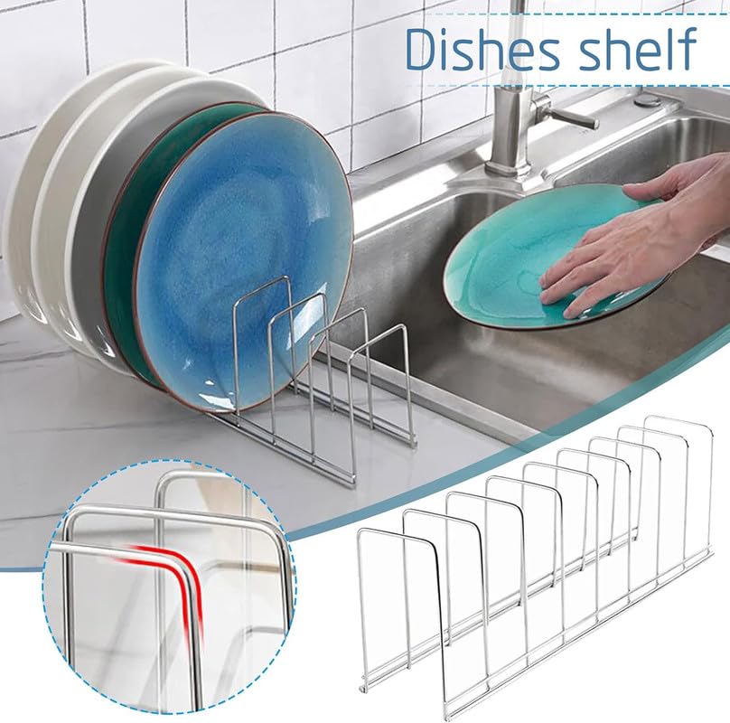 MosQuick® Stainless Steel Dish Rack for Kitchen - Space Saving Plate Organizer, Cup & Bowl Holder - Perfect for Kitchen Cabinet, Countertop or Under Cabinet Storage - Ideal for Small Kitchens, Apartments & Dorm Rooms