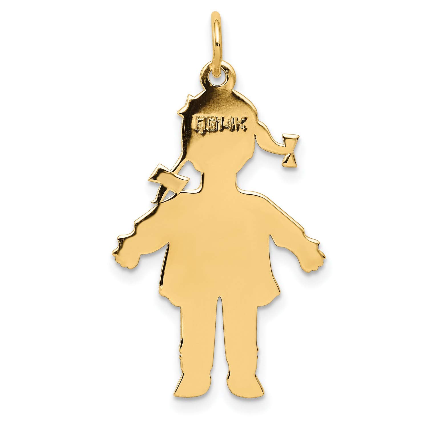 14K Yellow Gold Plain Polished Large Girl Charm Pendant - 28mm x 19mm - Dainty Jewelry Gift for Women, Girls, Teens - Perfect for Necklaces, Bracelets & Special Occasions