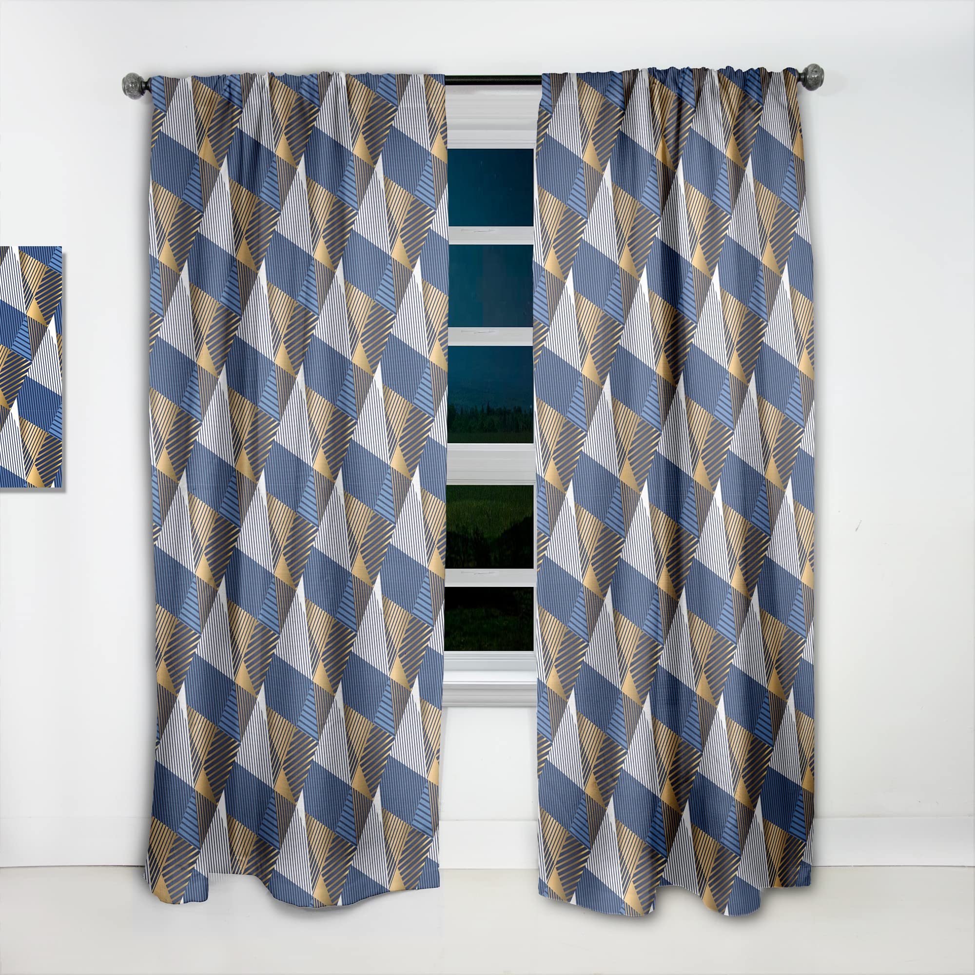 Retro Luxury Wave Pattern Thermal Insulated Curtains - Gold & Blue Single Panel (52x90 inches) for Bedroom & Living Room - Elegant Window Drapes for Home Decor & Light Blocking