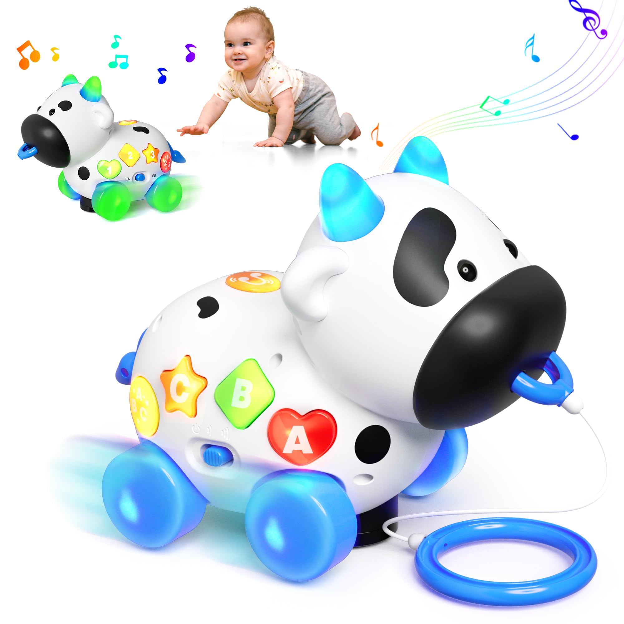 Bilingual Cow Musical Toy for 1 Year Old - Baby Learning & Crawling Gift for Birthdays & Toddlers (6-18 Months) - Perfect for Playtime & Early Development
