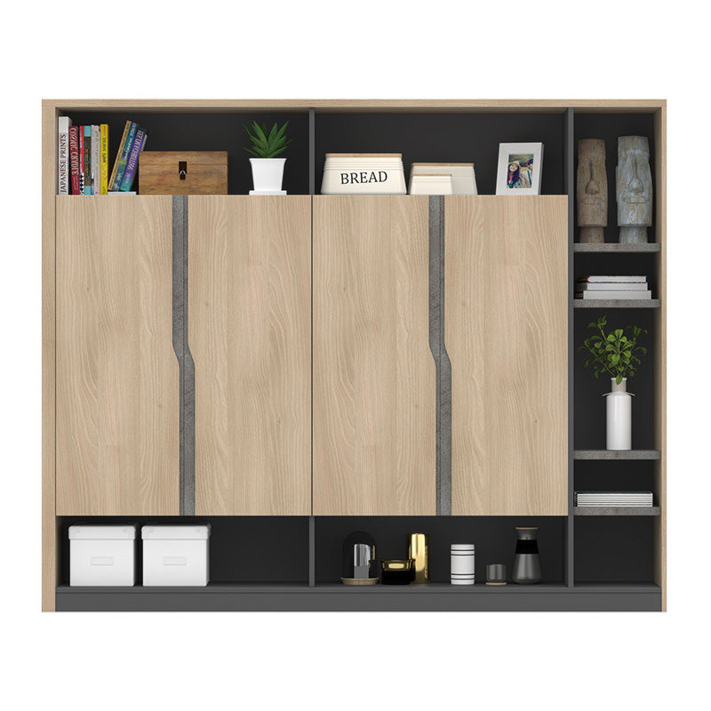 Baxter 190cm Acacia Wood & Carbon Grey Display Cabinet - Modern Glass Door Storage for Living Room, Dining Room, or Office Decor