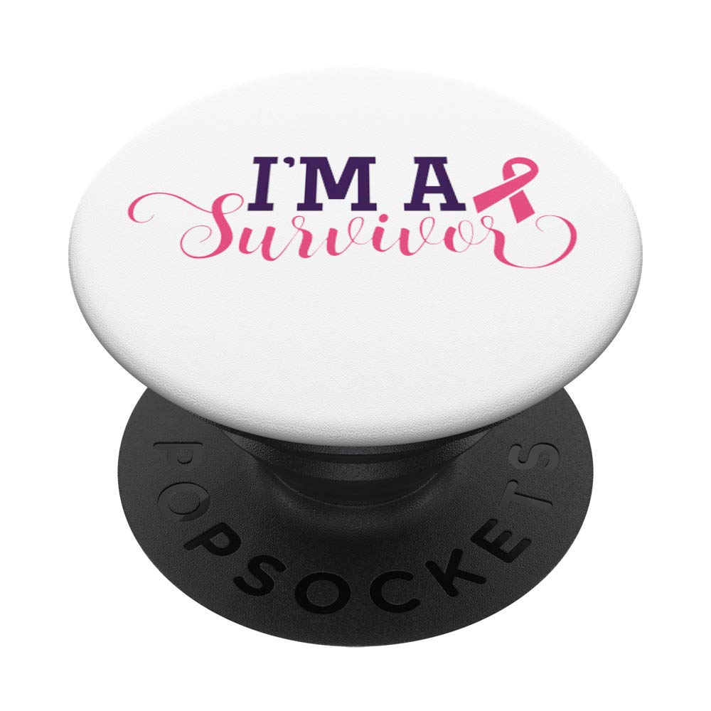Pink Breast Cancer Awareness PopSockets PopGrip - I'm a Survivor Ribbon Swappable Phone Grip for iPhone & Android | October Awareness Month, Daily Phone Protection & Show Support
