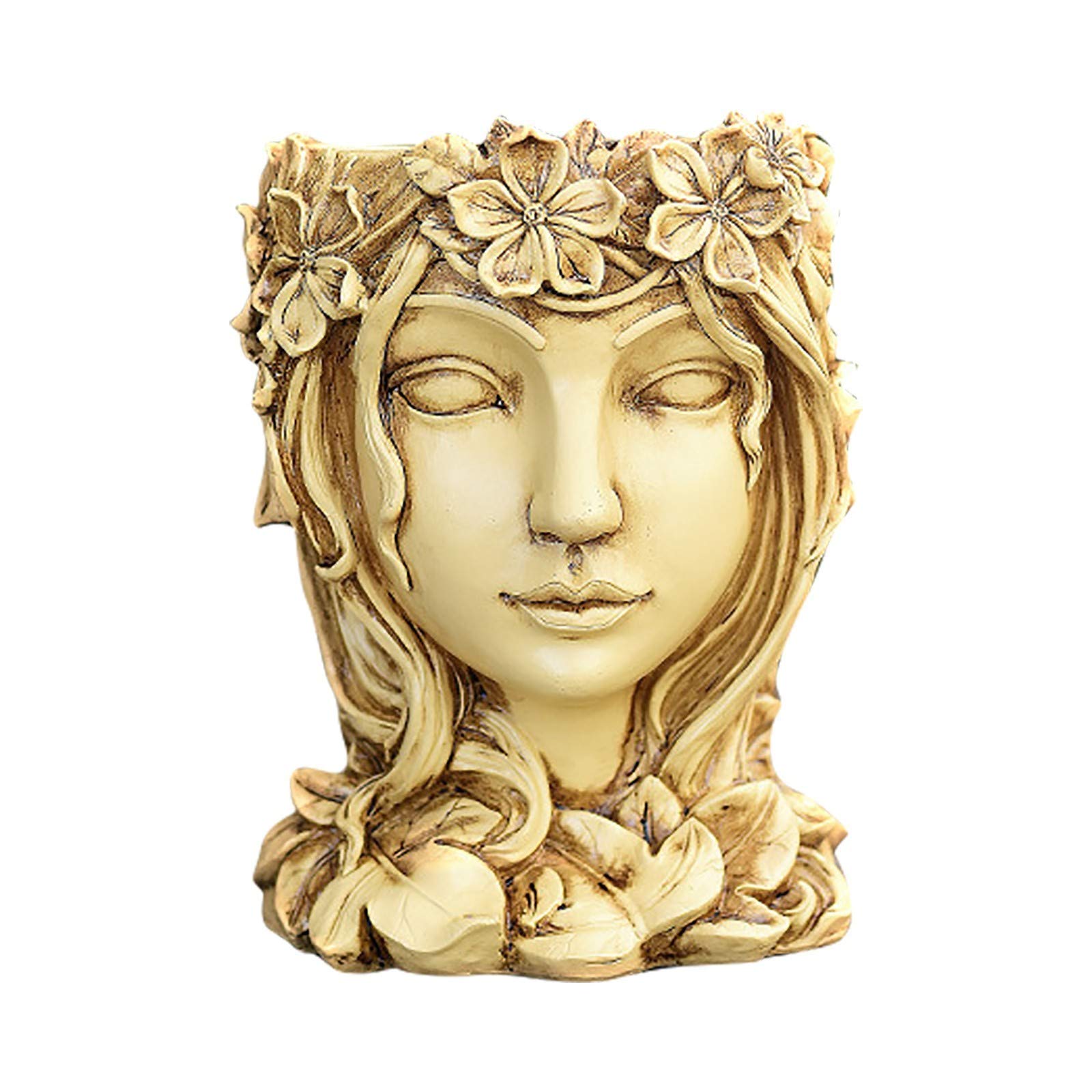Creative Goddess Head Planter Statue - Gold Resin Face Flower Pot for Indoor Plants, Decorative Girl Statue Planter with Drainage Hole - Perfect for Home Decor, Office Desk, Garden & Wedding Centerpieces