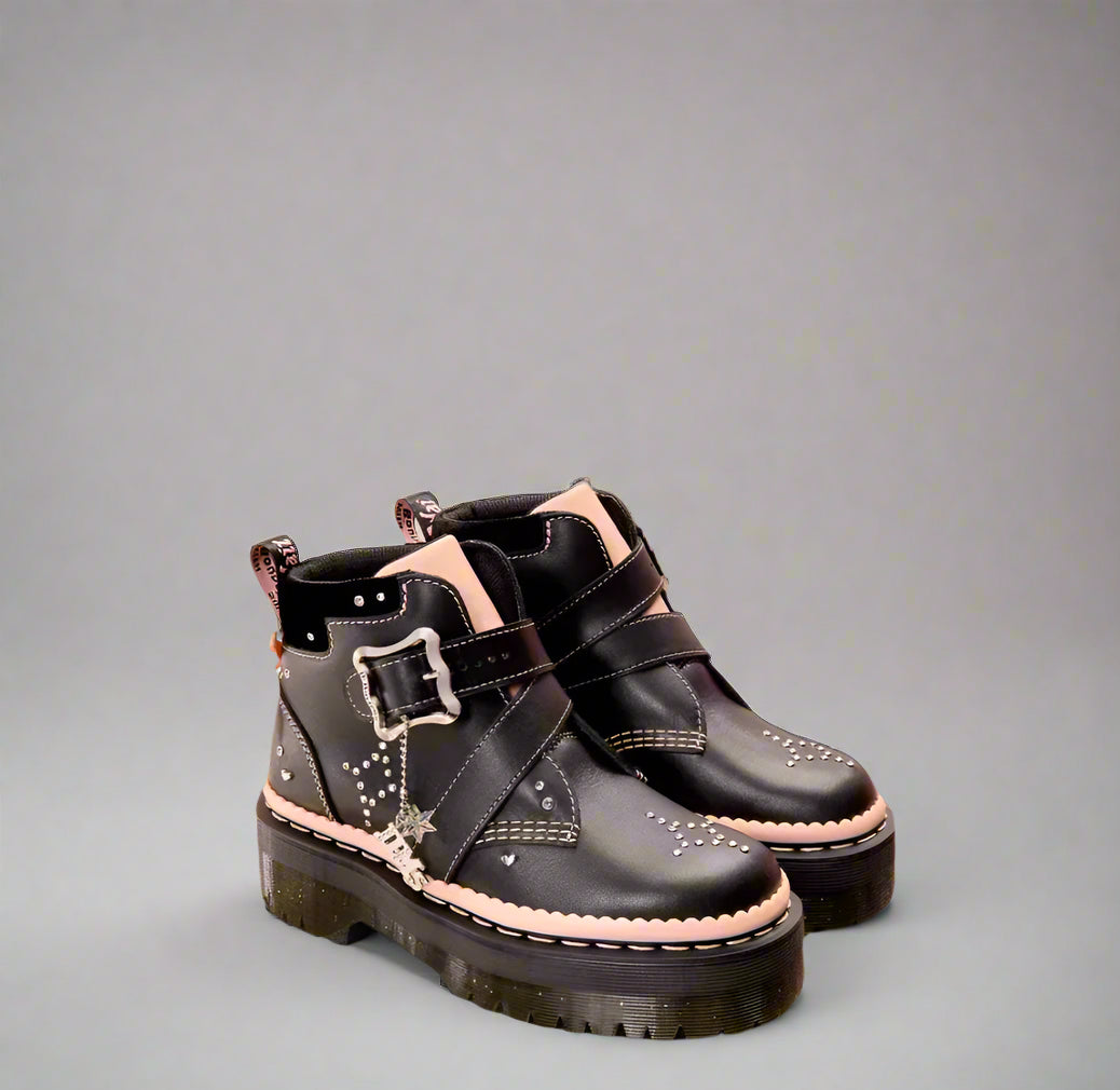 Caitie Women's Leather Buckle Platform Boots - Chunky Heel Ankle Booties for Fall Winter Fashion, Date Night & Office Wear