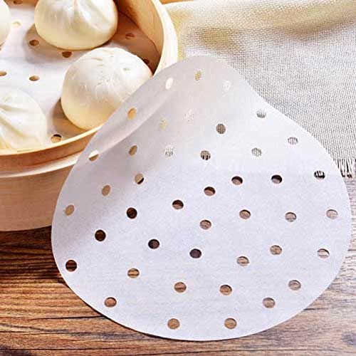 CONIE 12 Inch Steamer Paper Liners - 100ct Perforated Parchment Sheets for Air Fryer, Steaming Basket & Cooking | Perfect for Healthy Meals, Dumplings & Vegetables