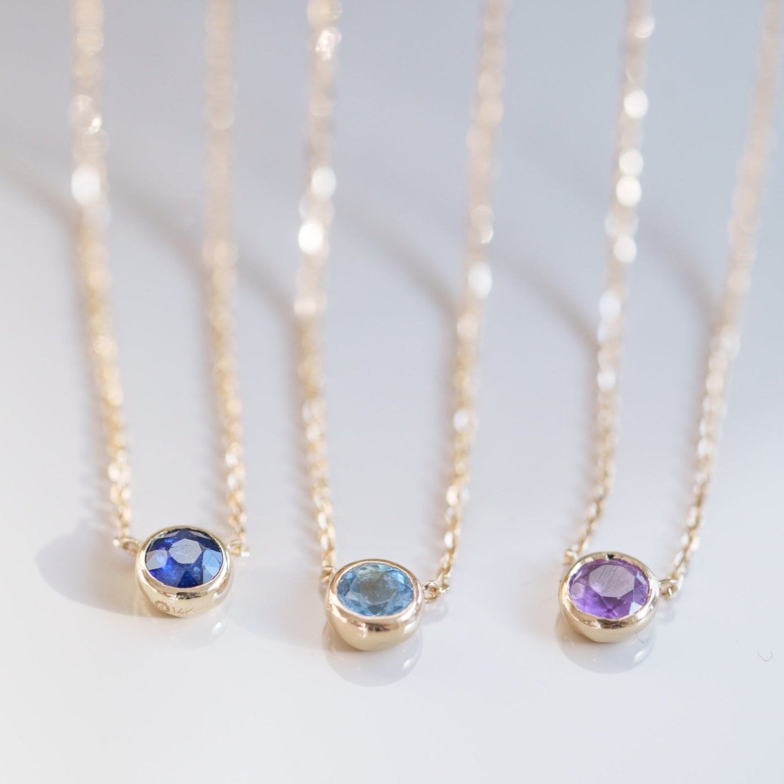 14K Yellow Gold Amethyst Bezel Station Necklace - Elegant Jewelry for Women, Perfect for Gifts, Weddings & Everyday Wear