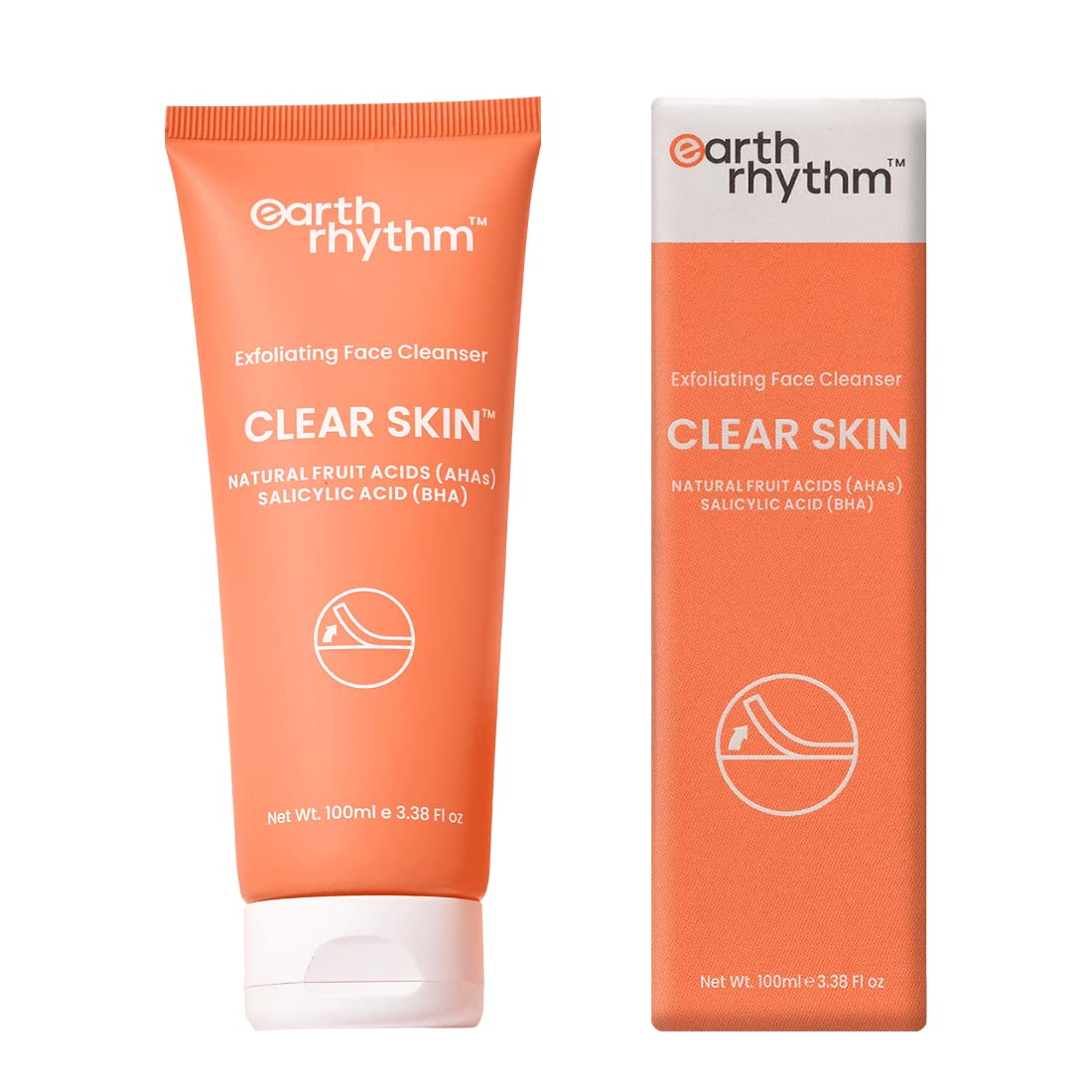 Earth Rhythm AHA-BHA Face Wash with Hyaluronic Acid | Deep Cleansing for Oily & Acne-Prone Skin | Unclogs Pores & Fights Breakouts | Gentle Exfoliation for Men & Women | 100ml | Perfect for Daily Skincare Routine & Post-Workout Cleansing