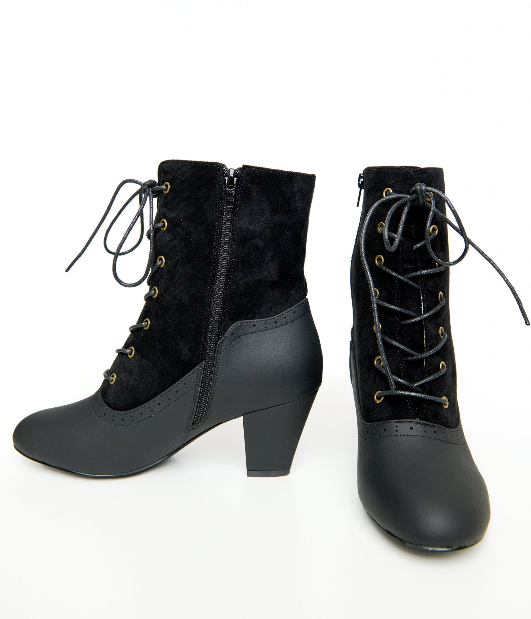 Vintage Black Faux Leather Victorian Ankle Boots for Women - Gothic Steampunk Fashion, Cosplay & Retro Outfits