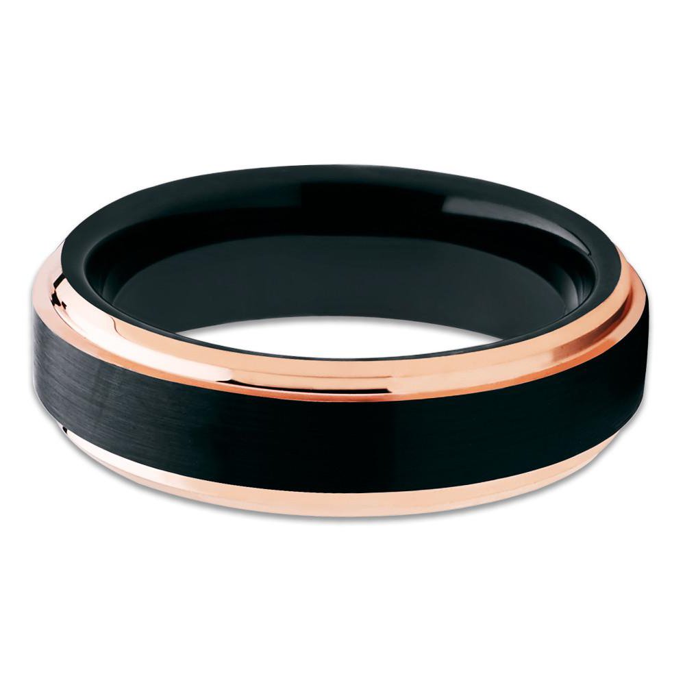 Rose Gold & Black Tungsten Carbide Wedding Band for Men & Women - 18k Rose Gold Plated Comfort Fit Ring - Perfect for Anniversaries, Engagements, and Everyday Wear