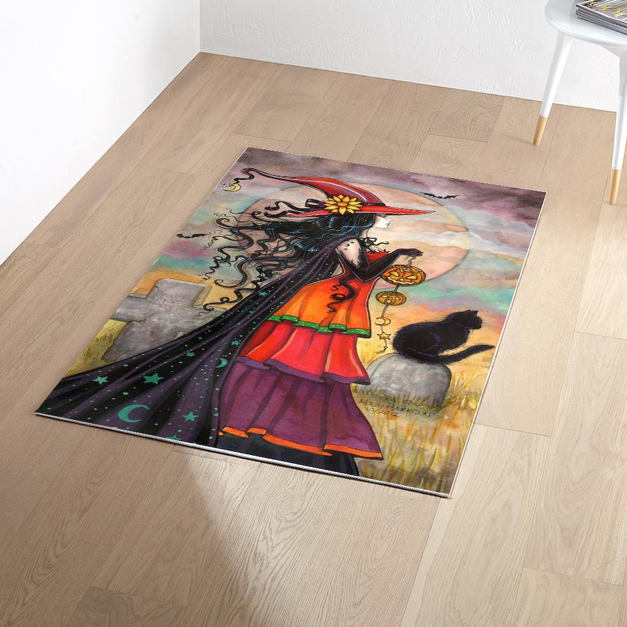 Halloween Witch Art 3'X5' Area Rug - Witch Way Design Decorative Fabric Throw Rug for Living Room, Bedroom & Halloween Party Decor