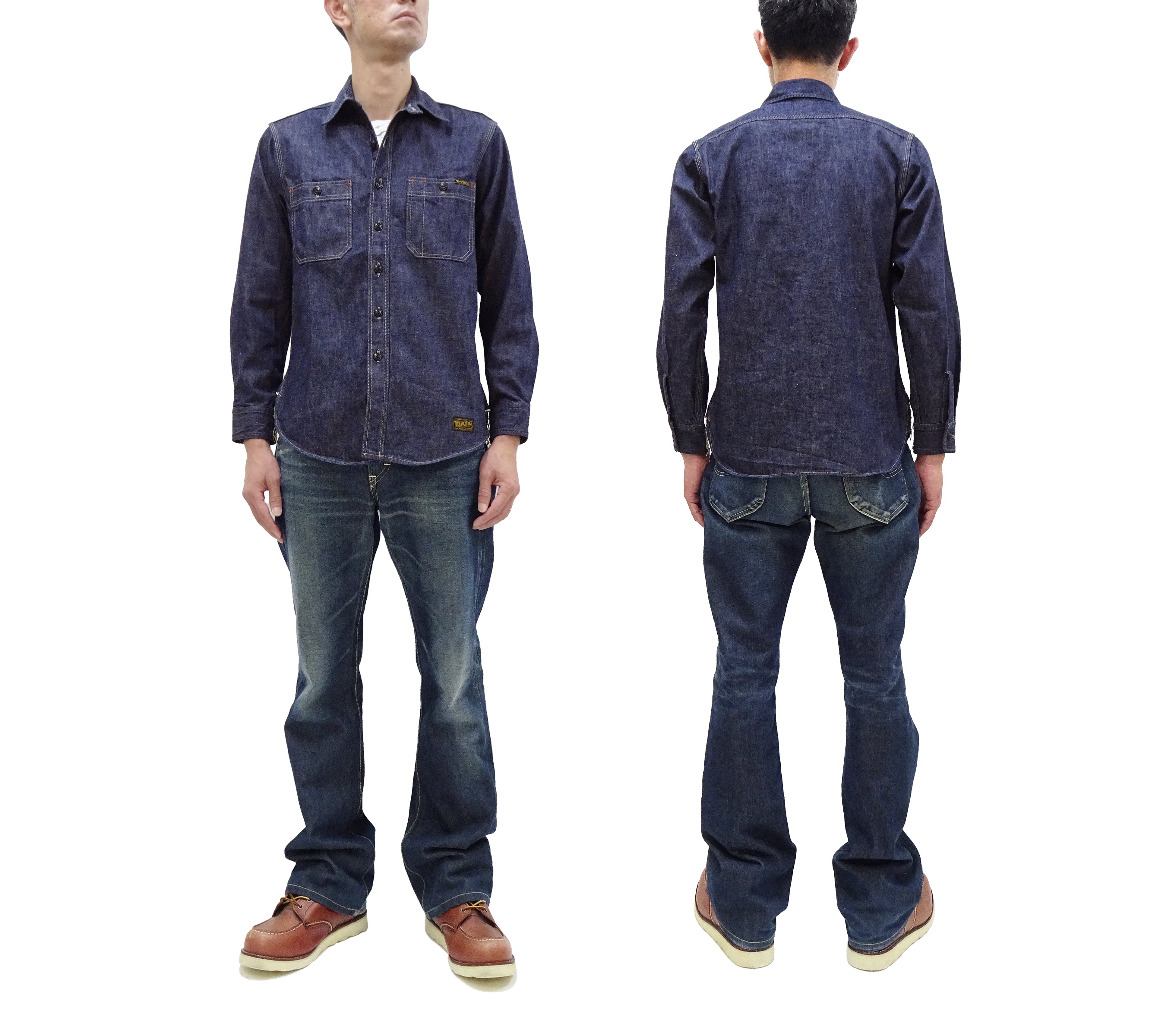 TOYS McCOY Men's Casual Denim Shirt - 10.5 oz Indigo Long Sleeve Work Shirt TMS2406 | Durable Cotton for Everyday Wear & Outdoor Activities