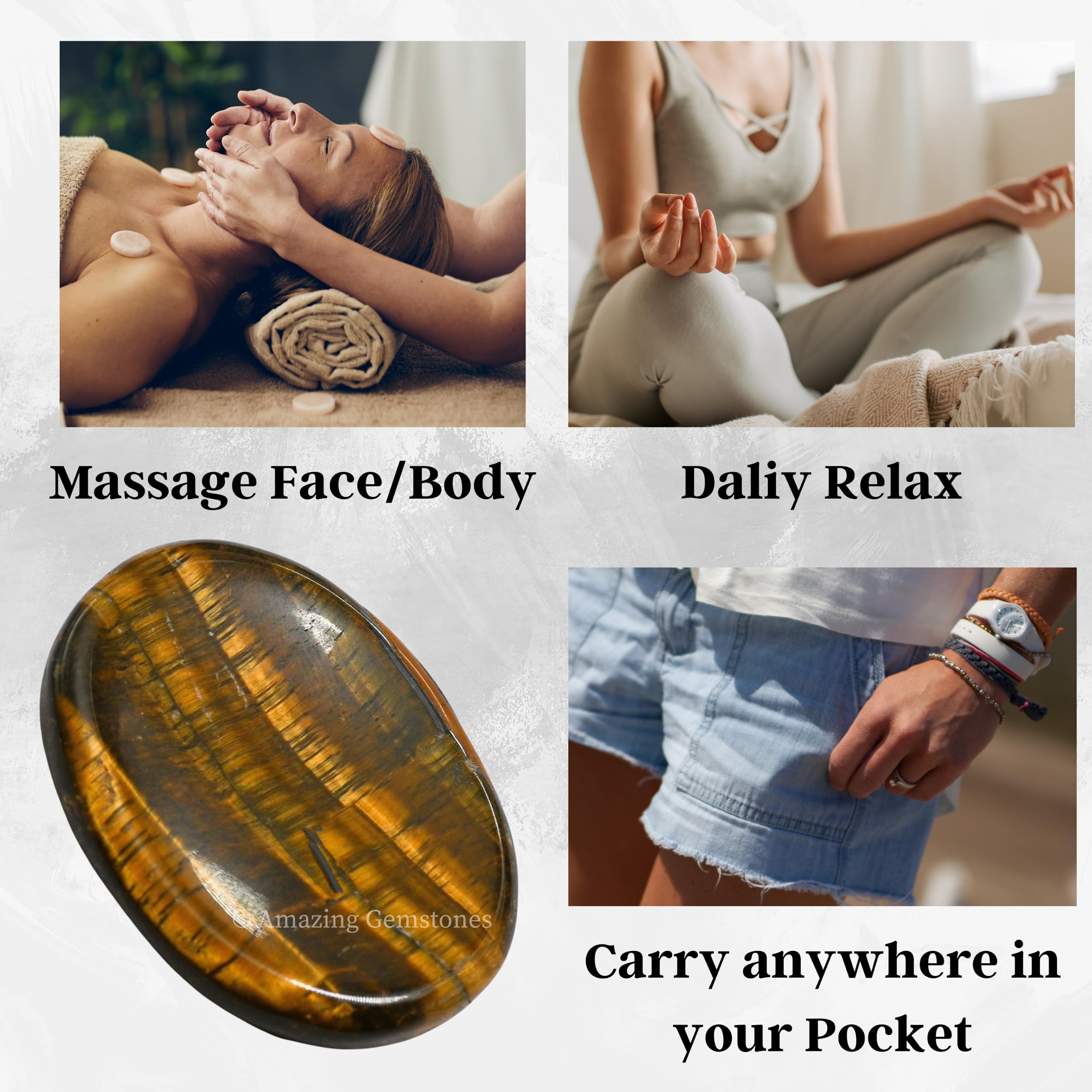 Tiger Eye Worry Stone - Natural Healing Crystals for Stress Relief & Meditation - Unique Gifts for Women & Men - Perfect for Relaxation, Anxiety Relief & Mindful Fidgeting