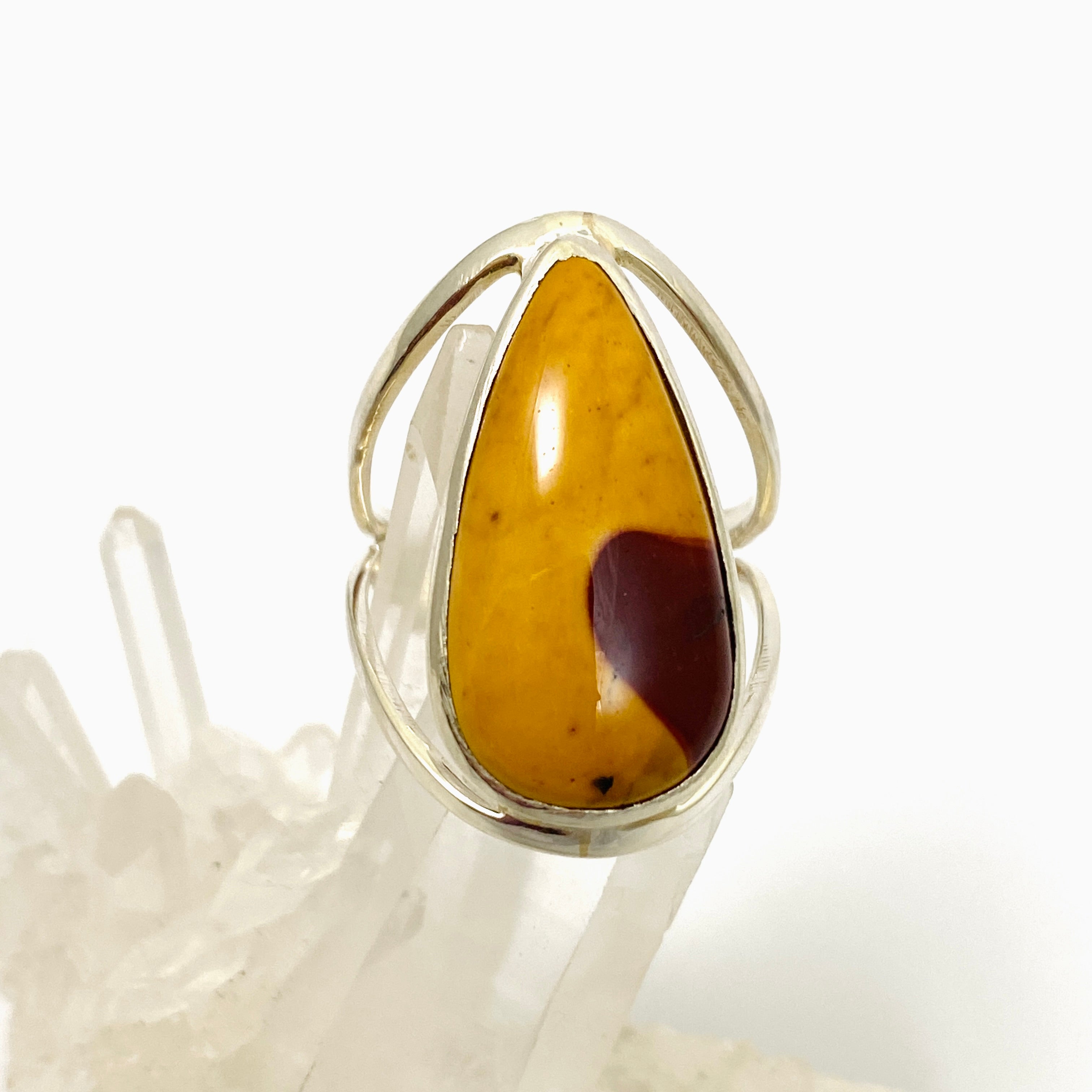 Natural Mookaite Teardrop Cabochon Split Band Ring - Size 10 - KRGJ3388 - Elegant Boho Jewelry for Women, Perfect for Weddings & Special Occasions