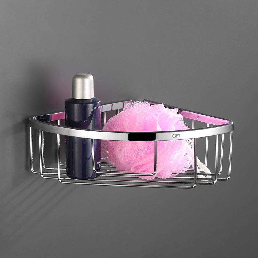 Oxen Aldana - Premium Bath and Shower Caddy Basket for Shampoo, Soap & Toiletries | Rustproof Stainless Steel Organizer for Bathroom, Spa & College Dorm | Hanging Shower Storage with Hooks & Shelf