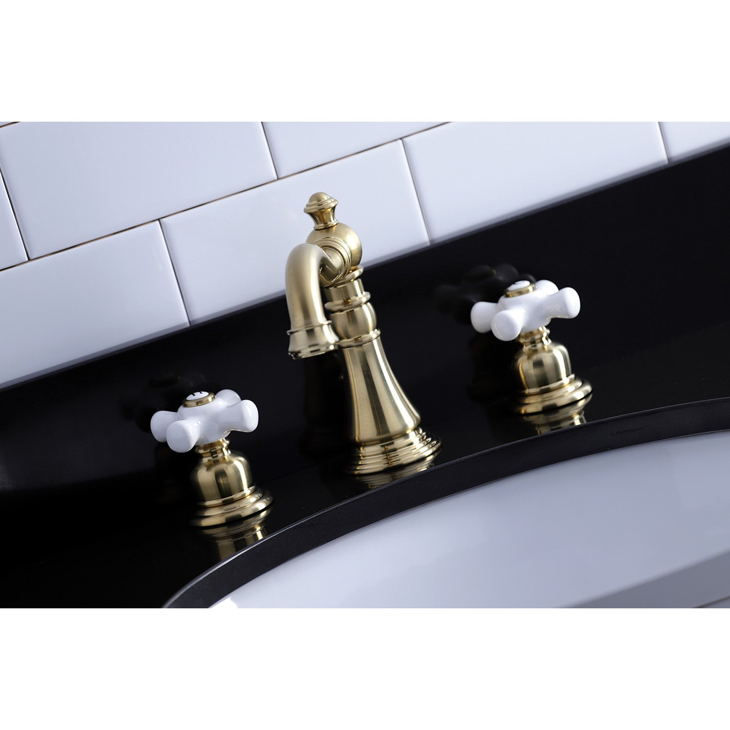 American Classic FSC1973PX Two Handle 3-Hole Widespread Bathroom Faucet with Brass Pop-Up Drain - Brushed Brass Finish for Vanity Sink - Perfect for Modern and Traditional Bathroom Decor