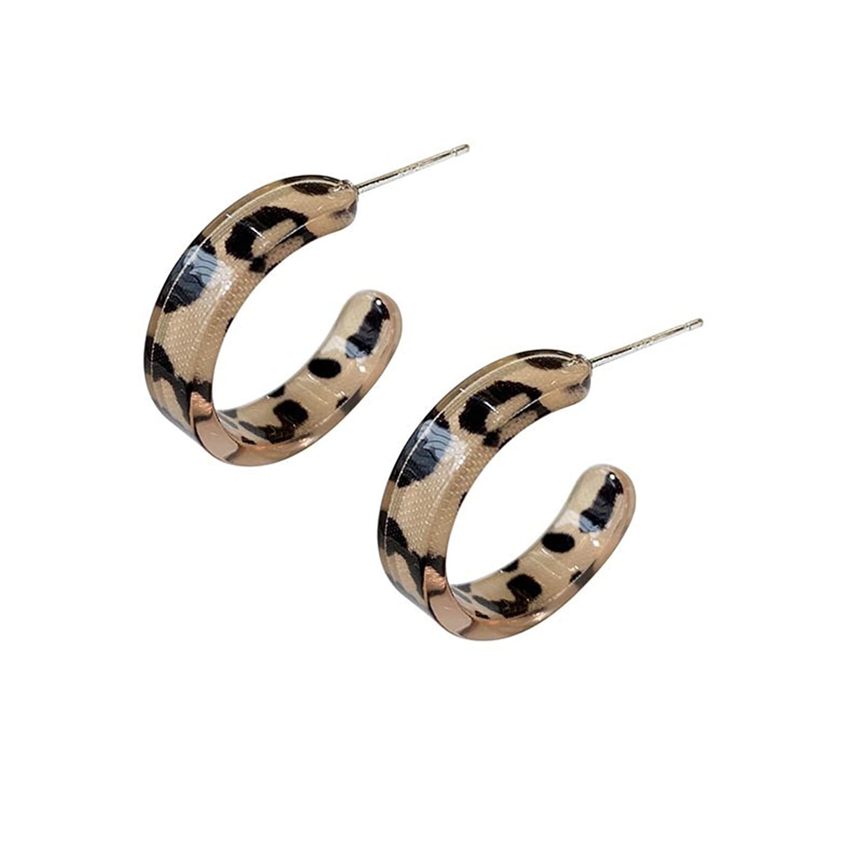 Hsakess Leopard Print Open Hoop Earrings - Fashion Statement Plastic Drop Dangle Earrings for Women | Lightweight Geometric Boho Earrings (Brown, 2.1cm) | Perfect for Parties, Date Nights & Casual Wear