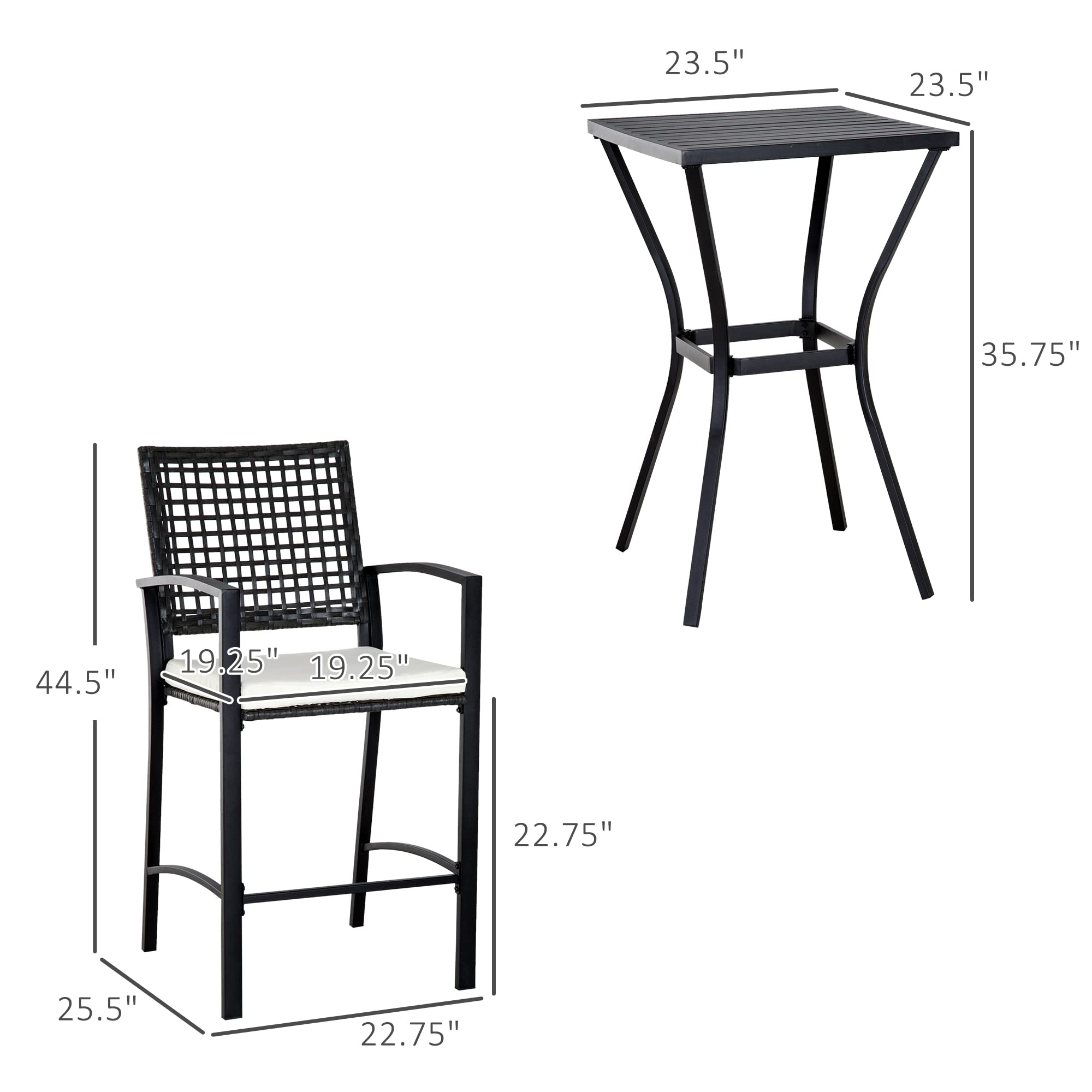 Outsunny 3-Piece Patio Bar Set with Soft Cushions - Rattan Wicker Outdoor Furniture for Backyard, Lawn, Deck & Poolside - Perfect for Entertaining, Lounging & Outdoor Dining